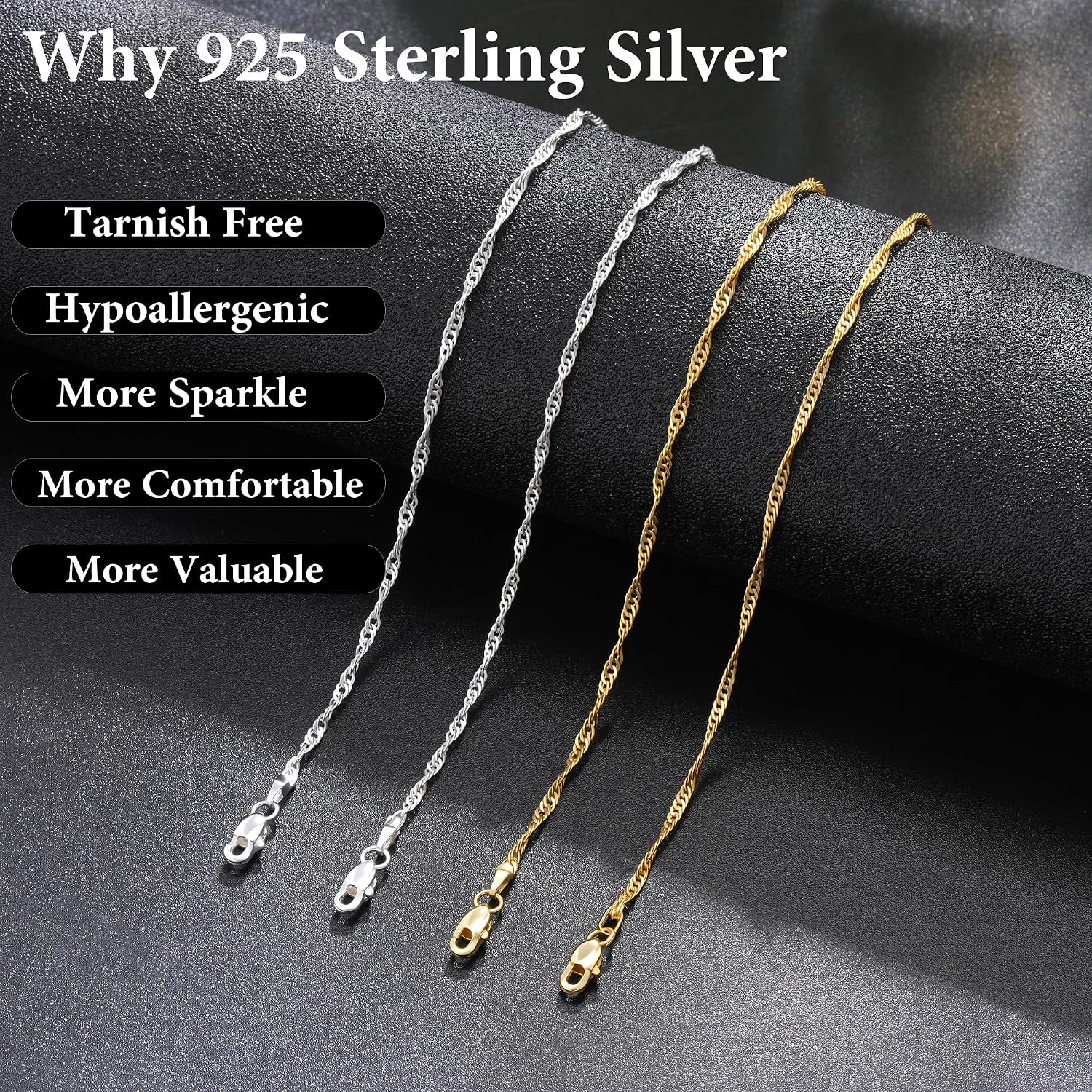 S925 Sterling Silver Wave Chain Necklace for Women - Sterling Silver Wave Chain Necklace Thick Sturdy Colourfast Necklaces Jewelery for Women 16/18/20/22 Inch