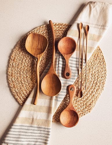 Vista 16 de Karma Gifts - Juego de 4 cucharas de degustación, cucharas de madera negra para cocinar, juego de 4, tamaño pequeño