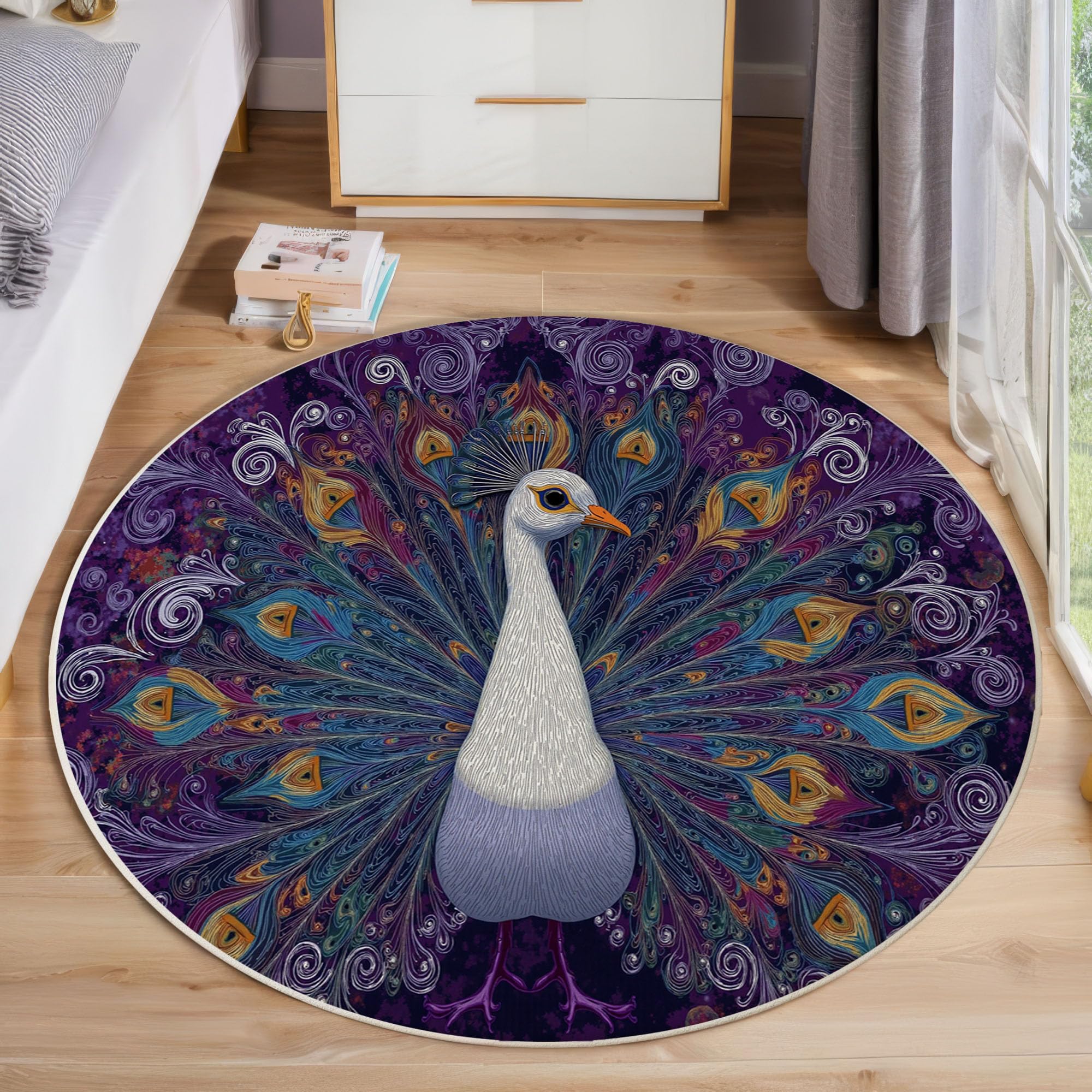 Tapis rond 120 cm lavable en machine pour une chambre adulte cosy