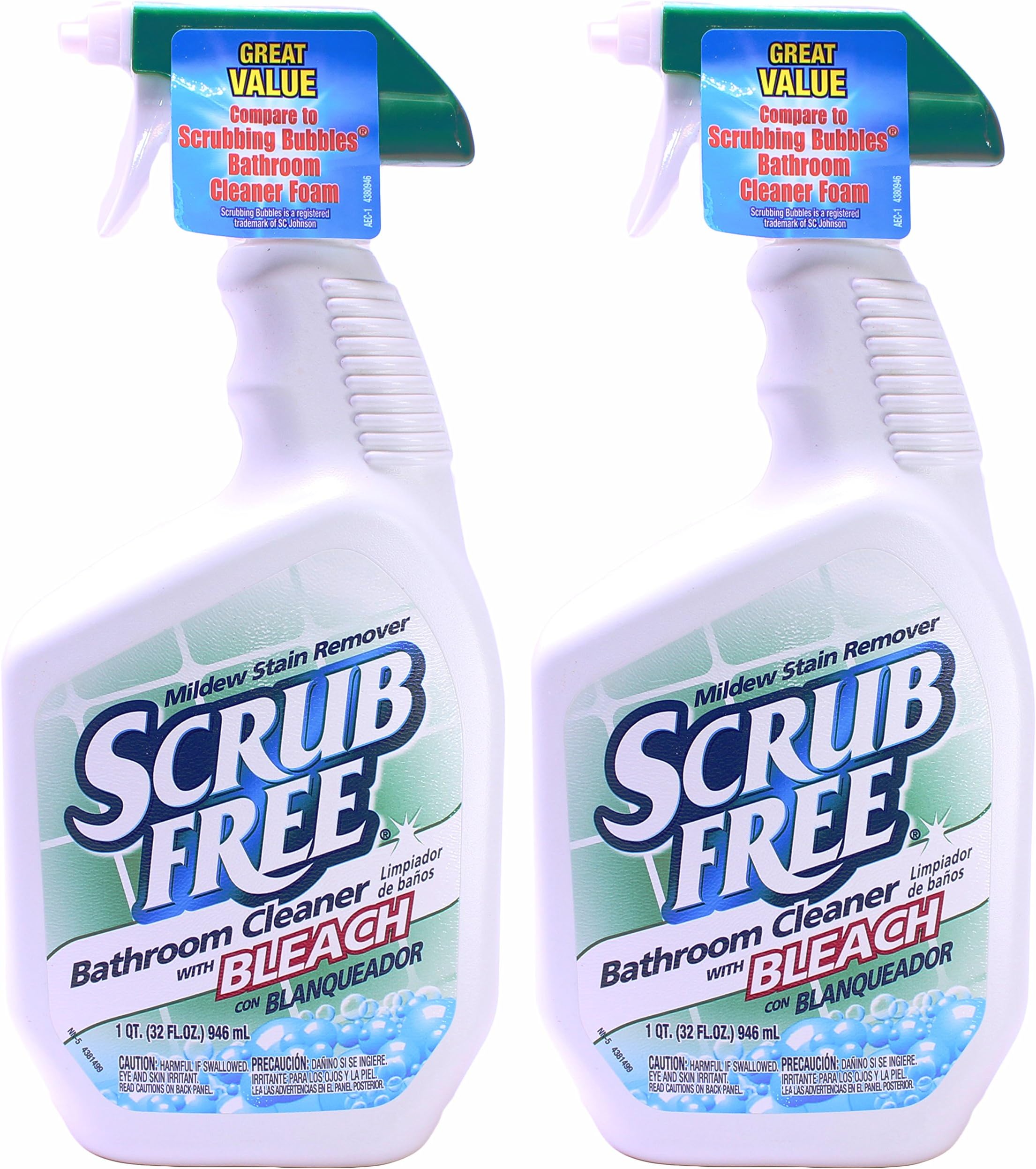 Scrub Free Bathroom Soap Scum Cleaner with Bleach, 32 Ounce, (Pack of 2)