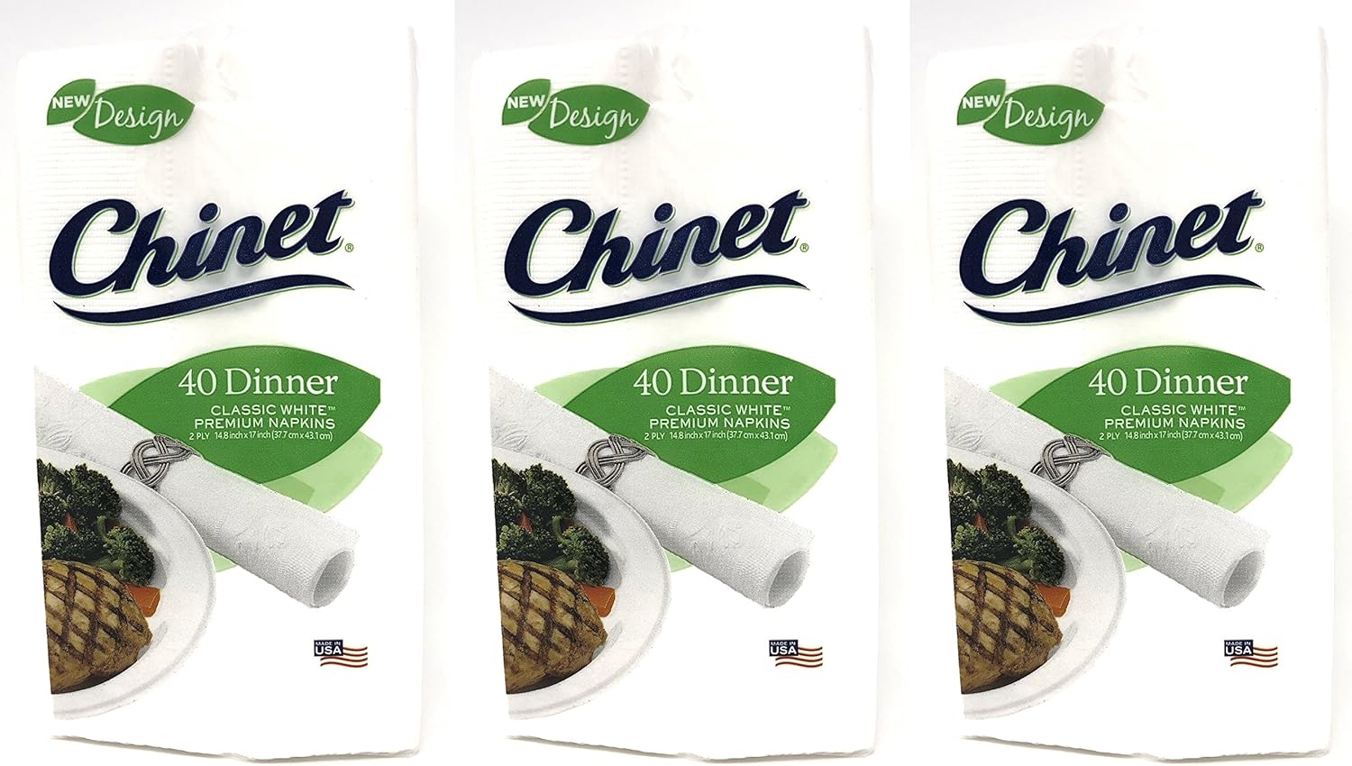 Chinet Classic White Premium Dinner Napkins, 2 Ply, 40 Count (Pack of 3)