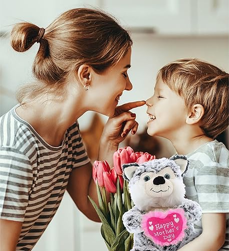 Miniatura 6 de DolliBu Happy Mother's Day - Figura de perro husky de felpa súper suave, lindo animal de peluche con mensaje de corazón rosa para la mejor mamá,