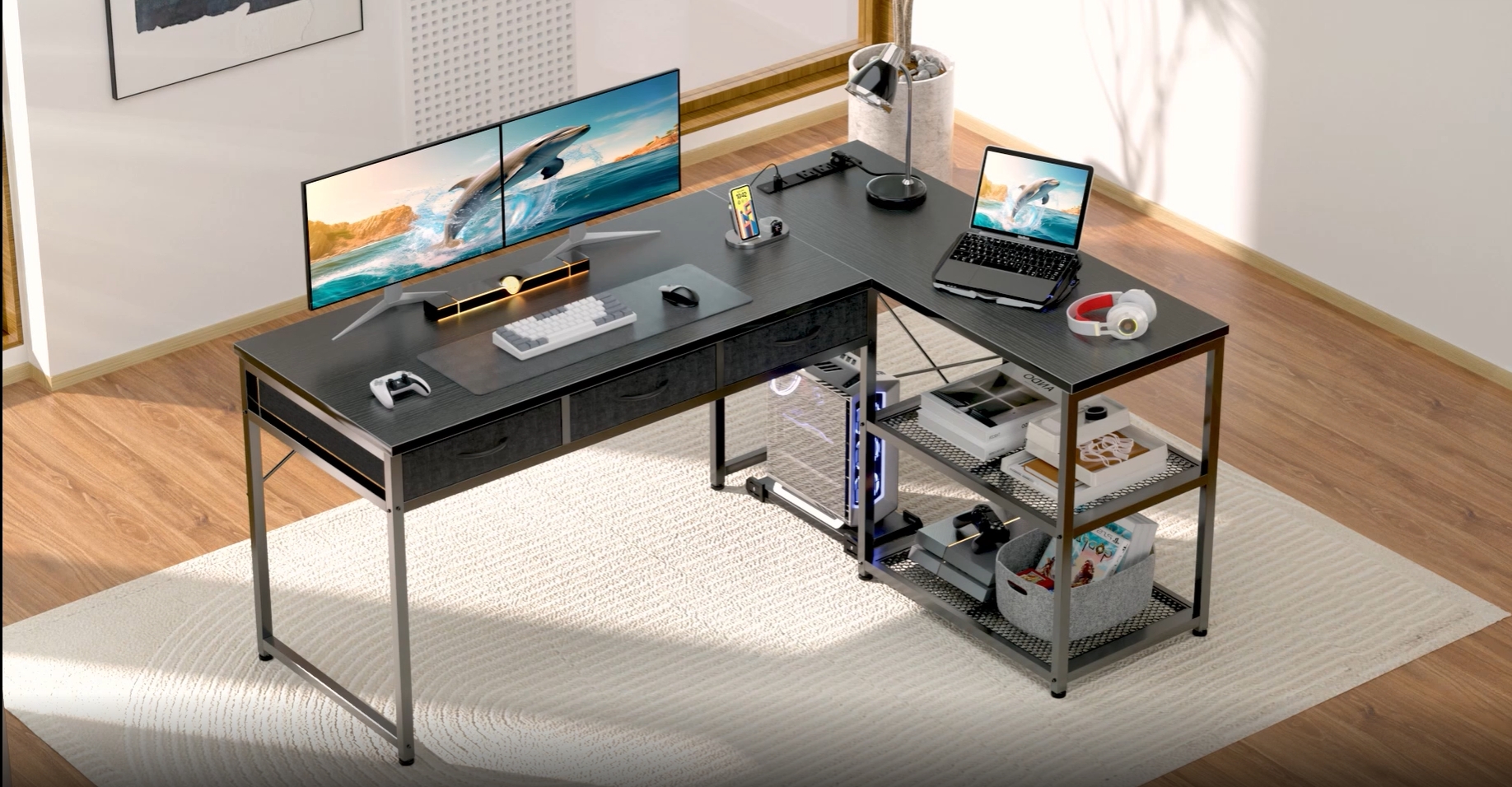 Amazon.com: AODK 53 Inch L Shaped Computer Desk with Drawers
