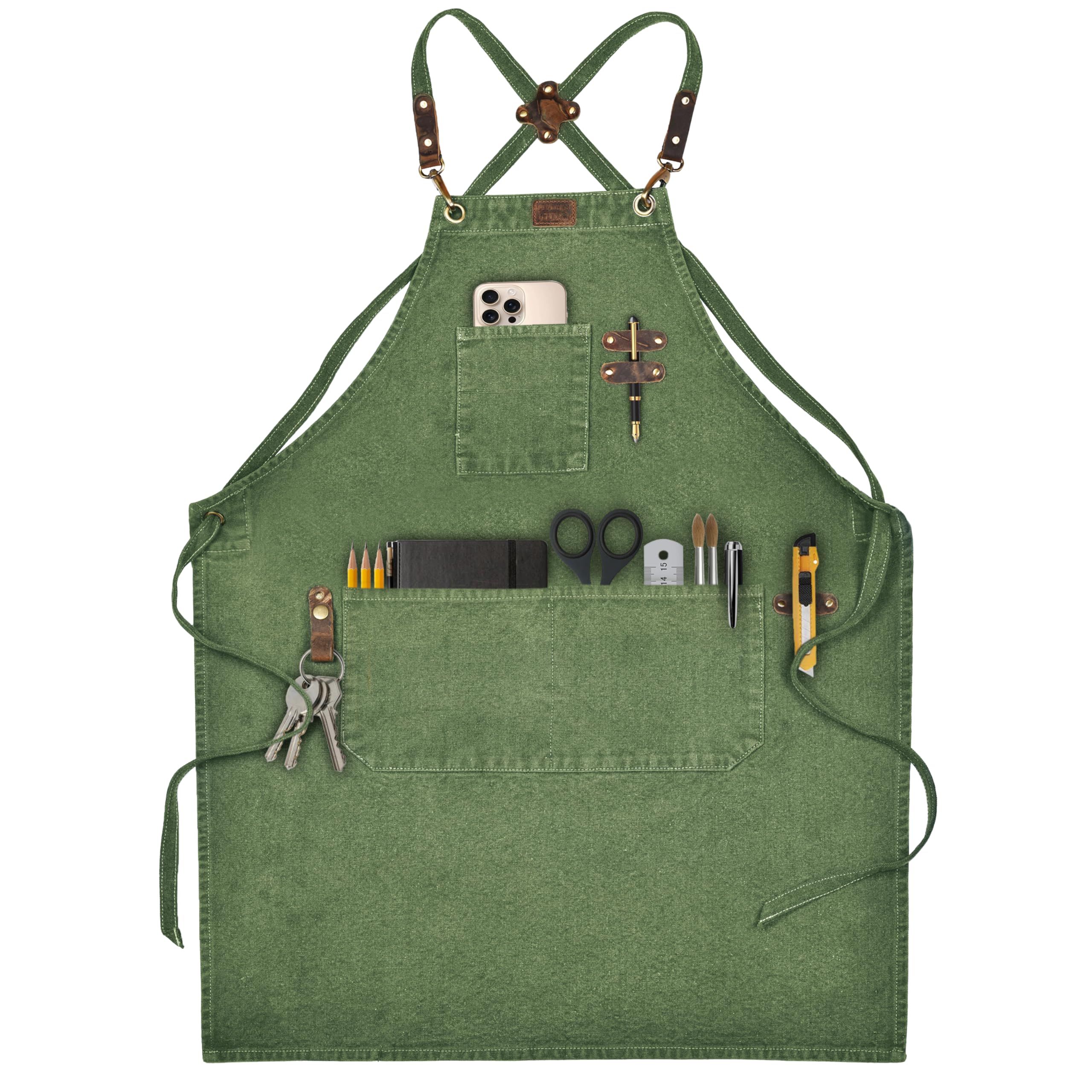 LEATHER VILLAGE Chef Aprons for Men Women with Large Pockets, Cotton Canvas Cross Back Adjustable Work Apron, Size M to XXL