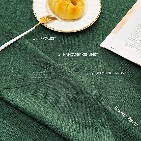 Tablecloth in dark green 145 x 300 cm wide design linen look