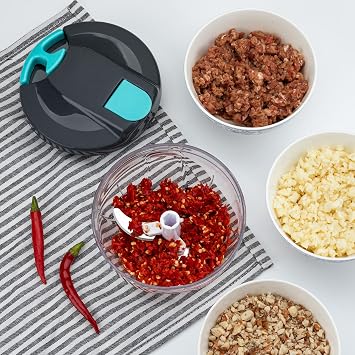 Multi-Function Manual Food Processors & Chopper with Cover and Handle, Garlic Press Vegetable Chopper Shredder,Suitable for Onions Garlic Carrots Gingers Peppers Fruits,Ideal Gift for Kitchen(Blue)