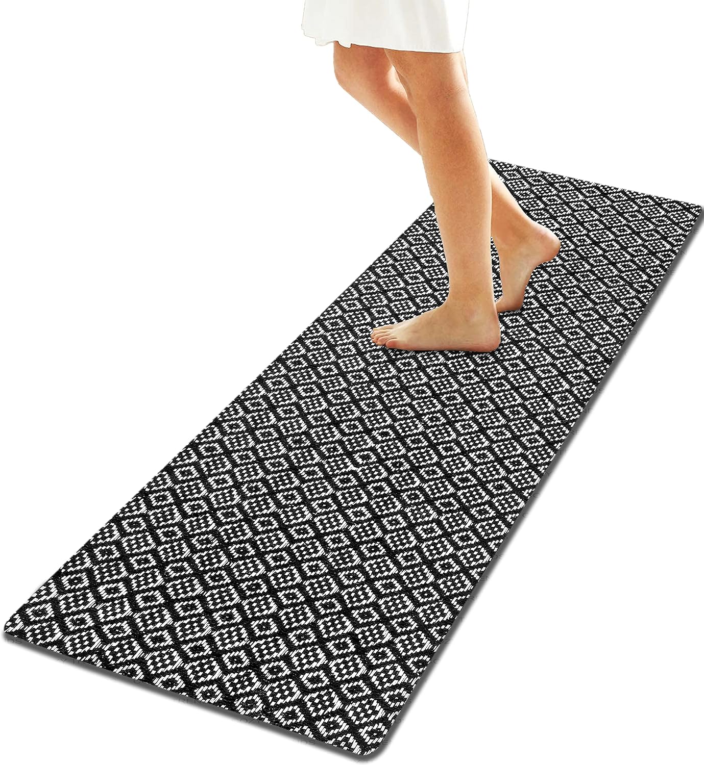 Anti-Fatigue Kitchen Mat Runner Cushioned Kitchen Rug, Waterproof Non-Slip Kitchen Mats and Rugs Heavy Duty Comfort Foam Rug for Kitchen, Floor Home, Office, Sink, Laundry (Black)