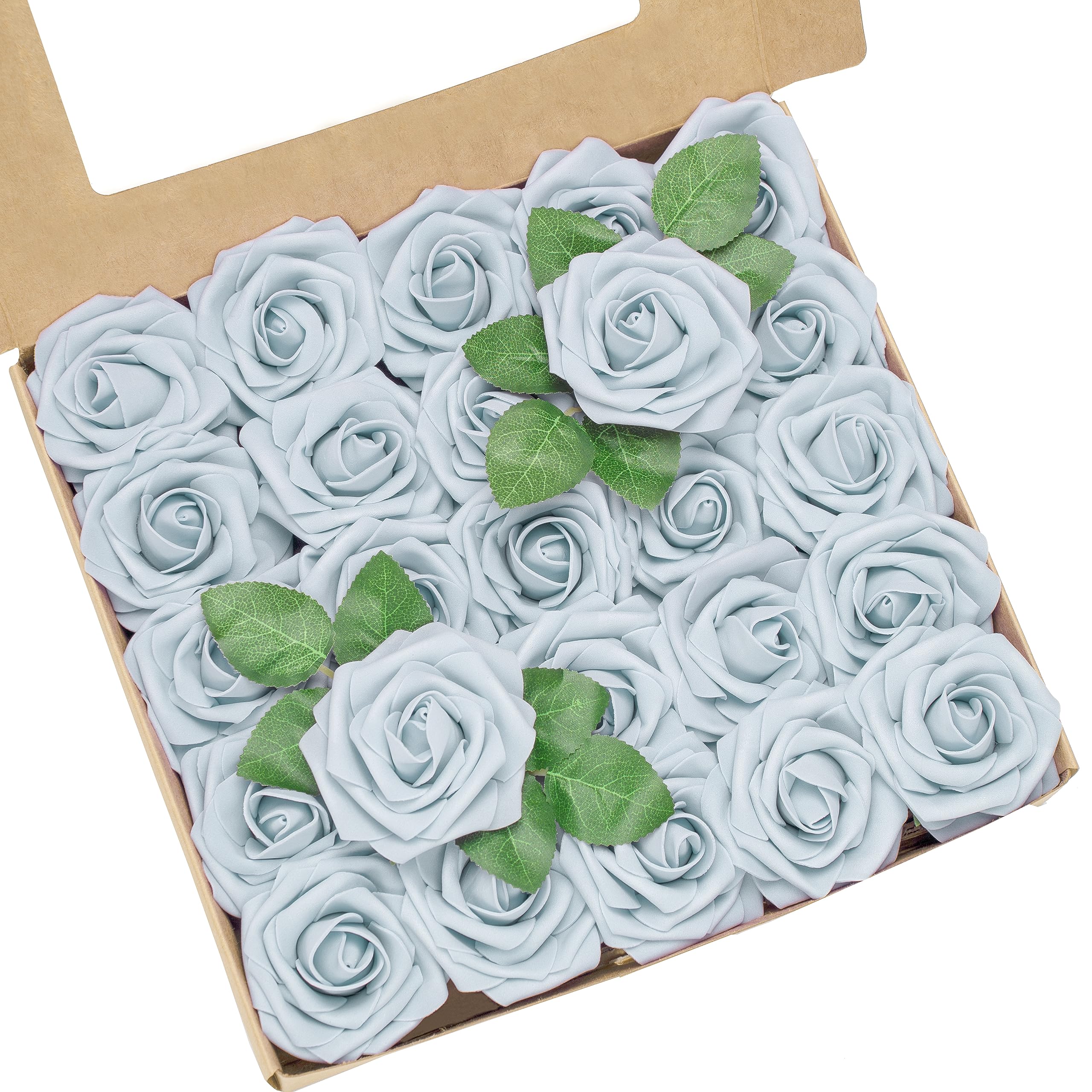 Artificial Flowers, 25pcs Realistic Light Blue Artificial Rose for Bouquets — image 1