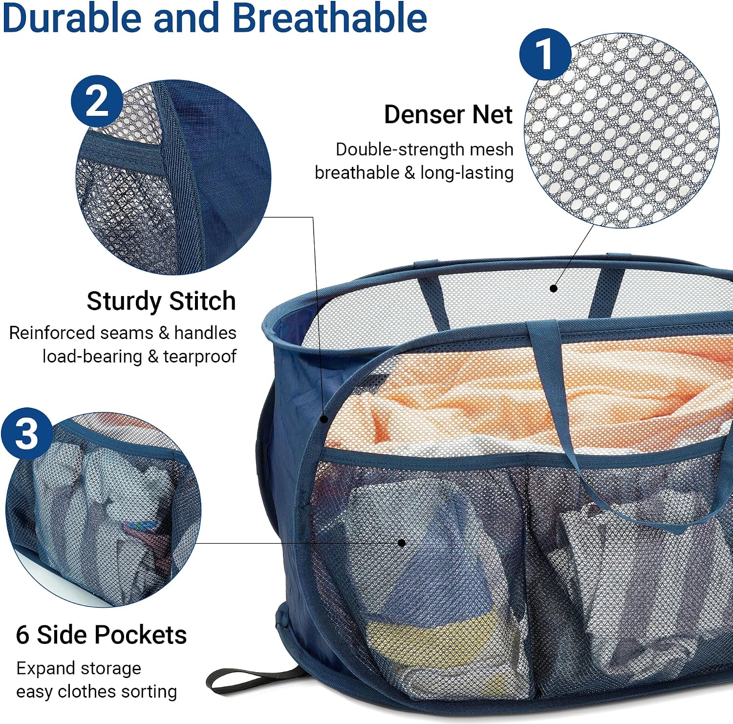 Pop Up Laundry Hamper with Convenient Bags, Upgrade Collapsible Laundry Baskets, Foldable Laundry Basket Mesh Light Weight, Easy to Carry Clothes Hampers for Laundry, Dorm, Toys, Travel 5 Pack image 5