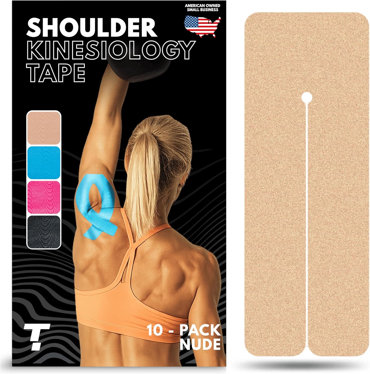 Kinesiology Tape for Shoulder | Waterproof, Sticks 7 Days, Precut Synthetic Material | K Tape for Shoulder Pain Relief & Support - Knees, Lower Back Pain, & Achilese (10 PCS | Nude)