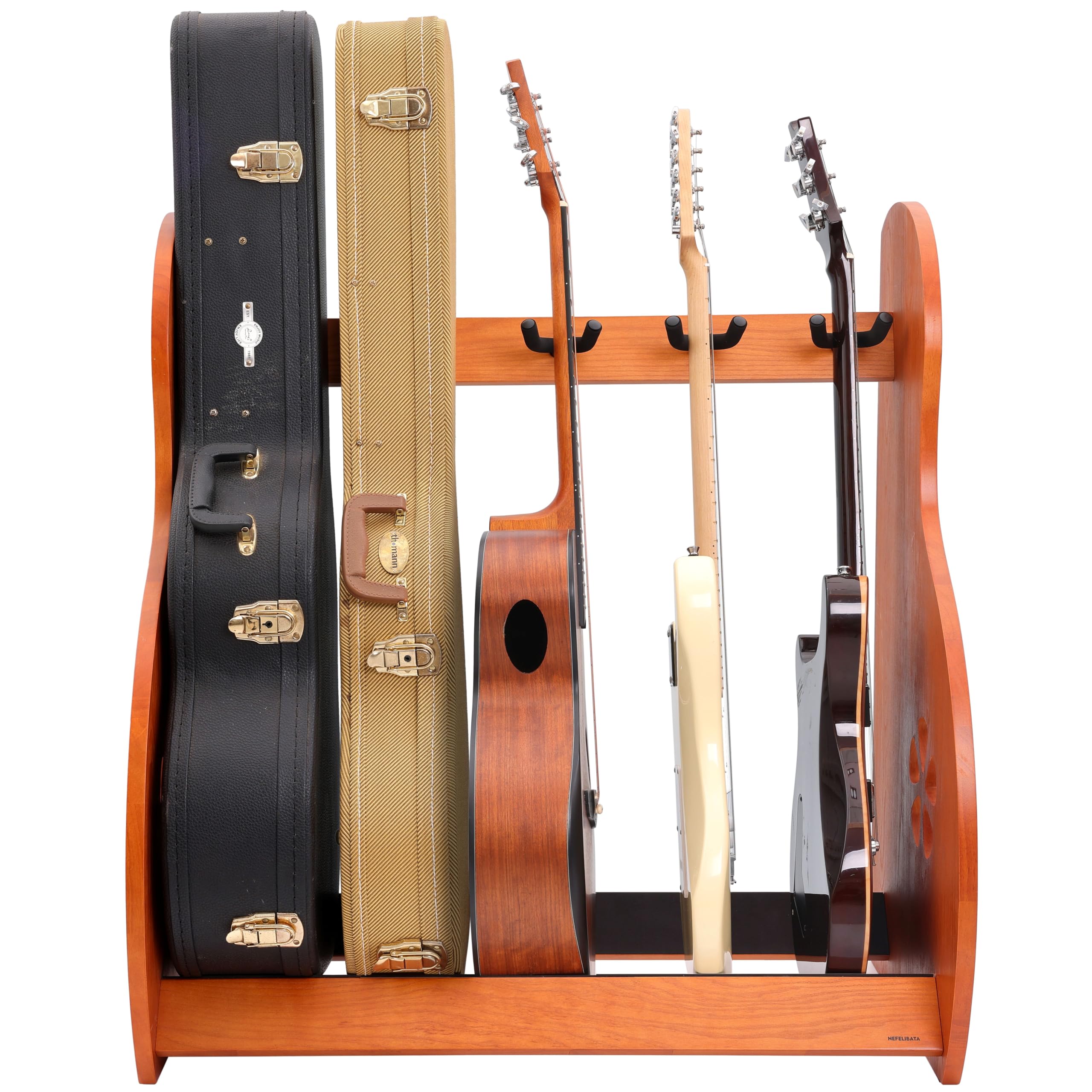 Nefelibata Mehrzweck Gitarrenständer 5 Holz Gitarrenständer Bodenständer für Gitarren und Koffer, E-Gitarre, Akustikgitarre, Bassgitarre, Celli - Deutsch Aschbraun