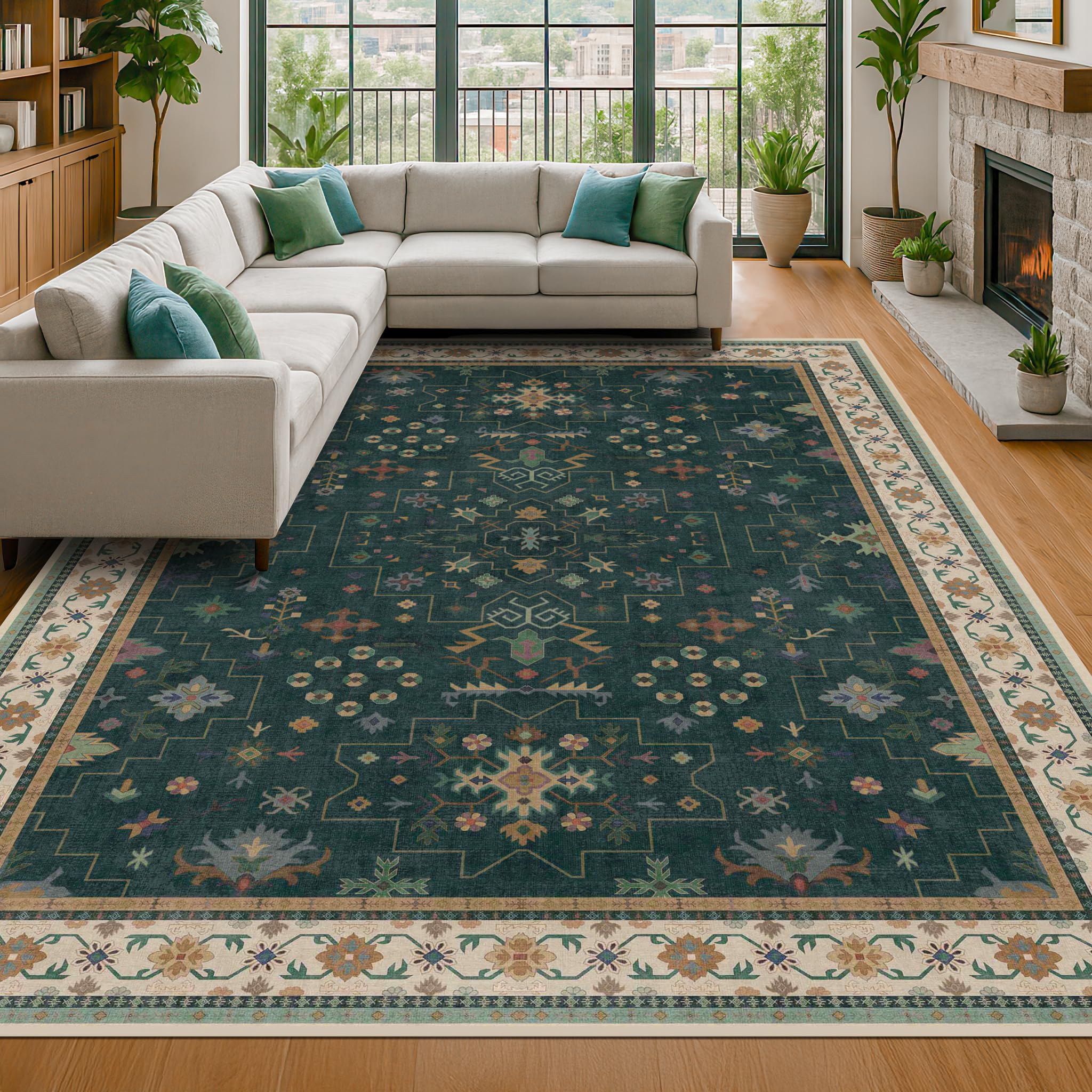 Amazon.com: Hazo Haus Dark Green Vintage 7x10 Washable Rugs for