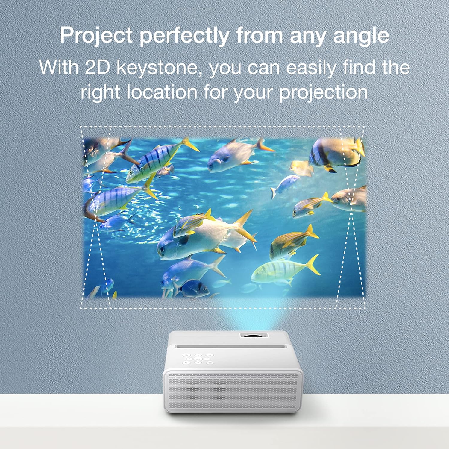 Projector correcting a distorted image using 2D keystone.