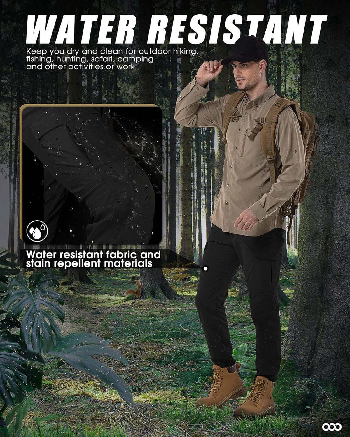 33,000ft Hiking Cargo Pants Men 6 Pockets Water Resistant Lightweight Fishing Outdoor Travel Work