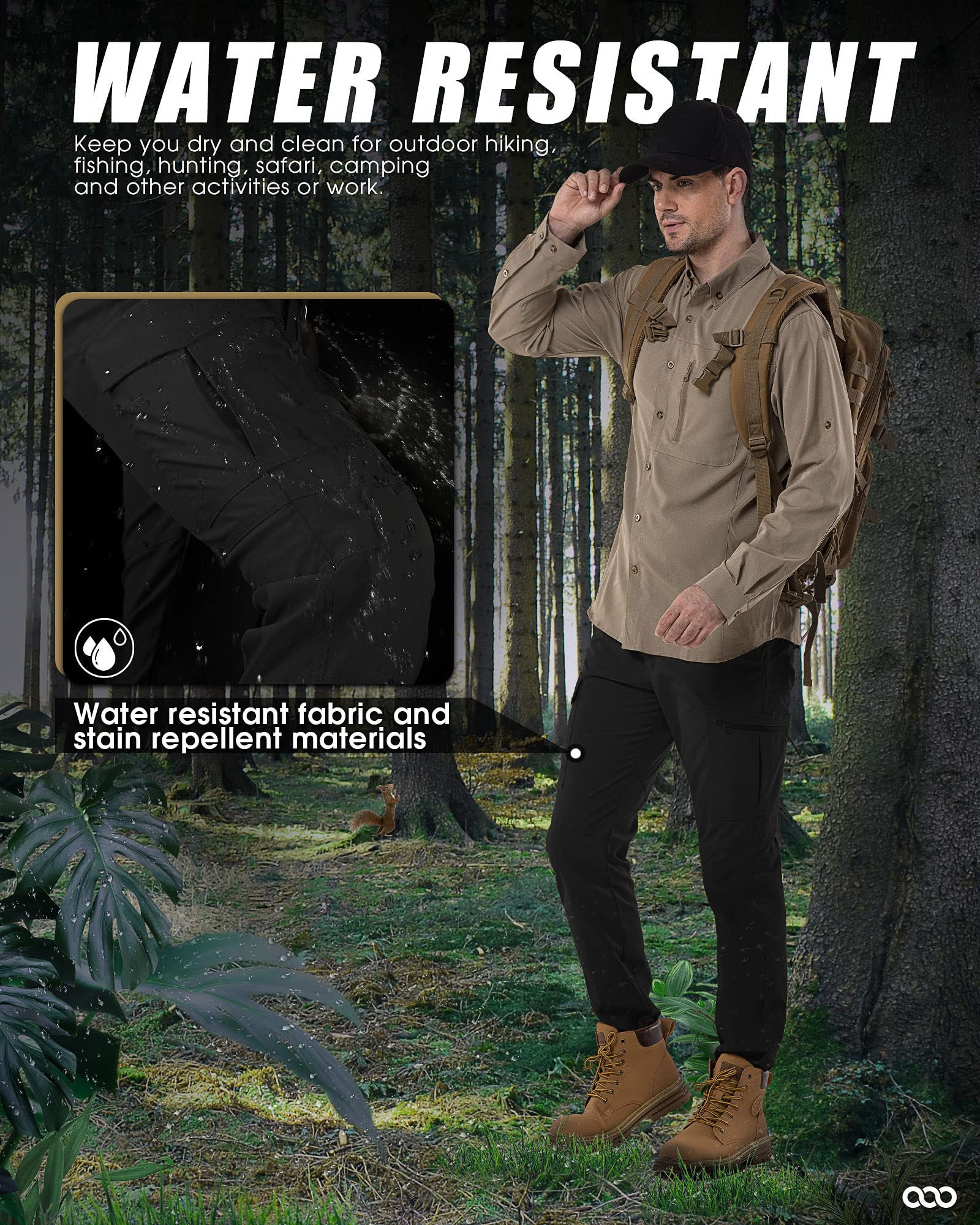 33,000ft Pantalones de senderismo para hombre, resistentes a la intemperie, transpirables, cargo, trekking, pantalones de trabajo resistentes al viento, pantalones funcionales con 6 bolsillos para