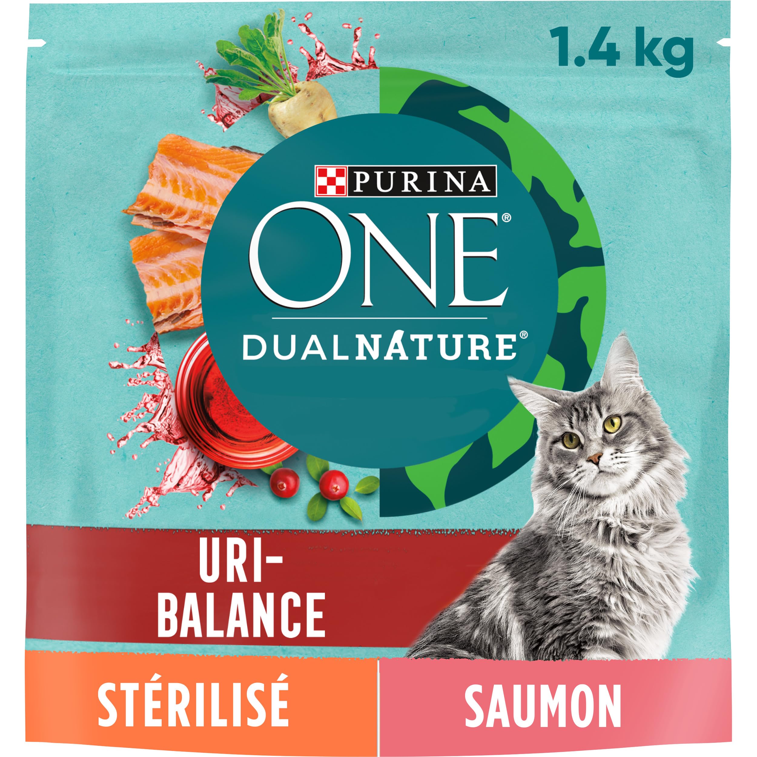 PURINA ONE DUALNATURE Chat Stérilisé Saumon 1,4kg croquettes à la canneberge