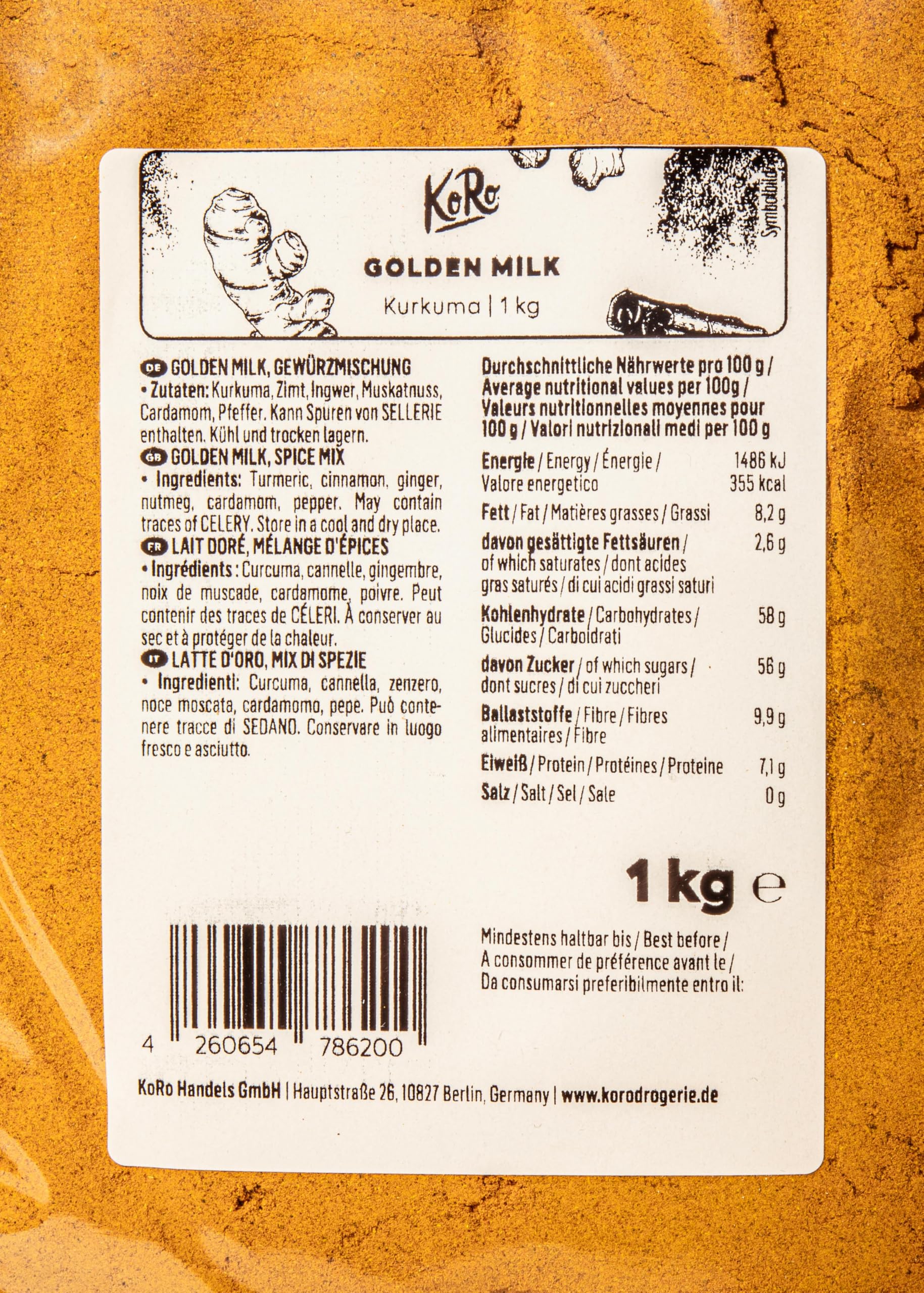 KoRo - Golden Drink 1 kg - vegan - Bevanda tradizionale ayurvedica - aromatico e ideale per l'inverno - facile da preparare