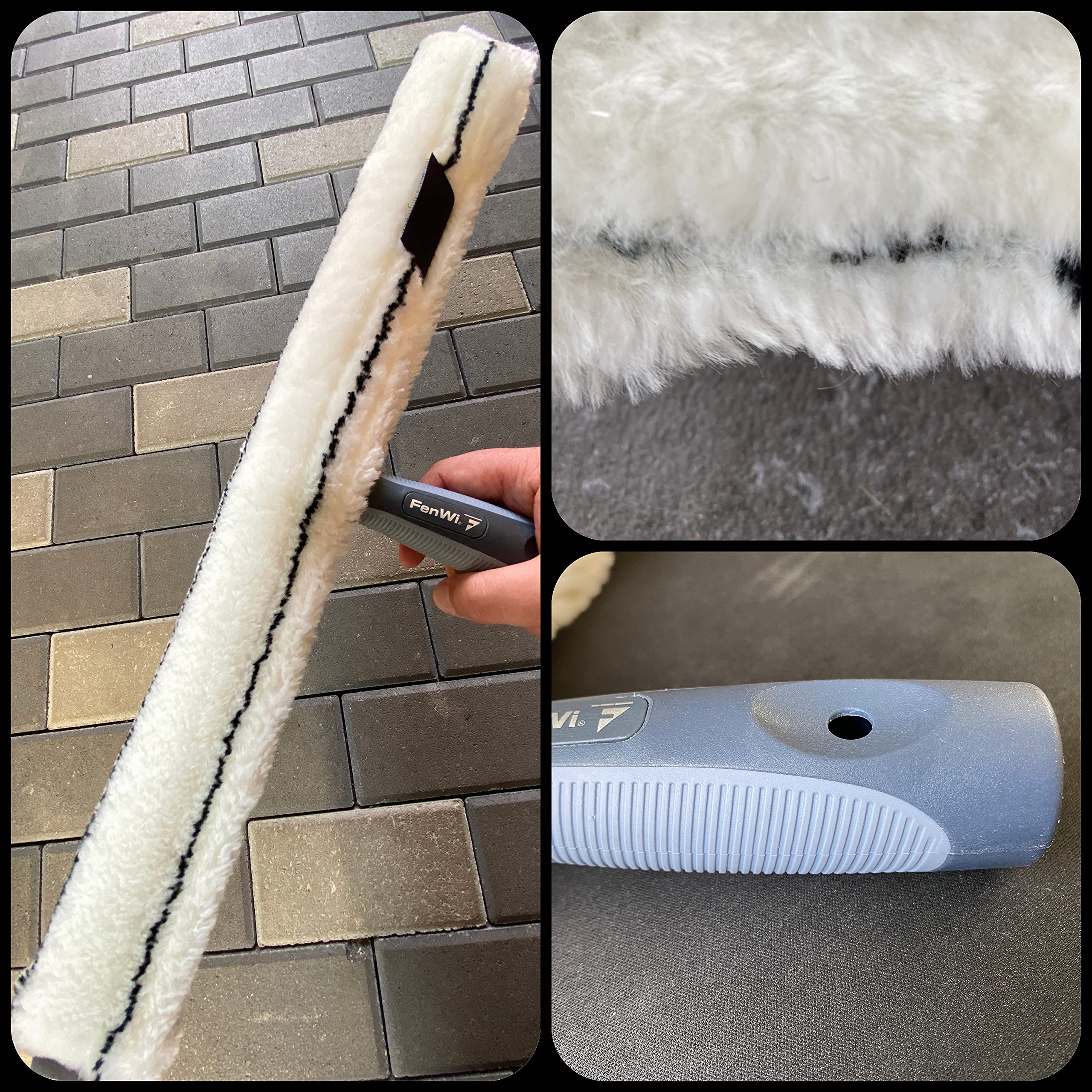 FenWi Profi Fensterwischer 50cm breit mit Mikrofaser Einwascher | Wischergriff mit 45cm Alu T-Träger, für große, breite Flächen, Glasreinigung