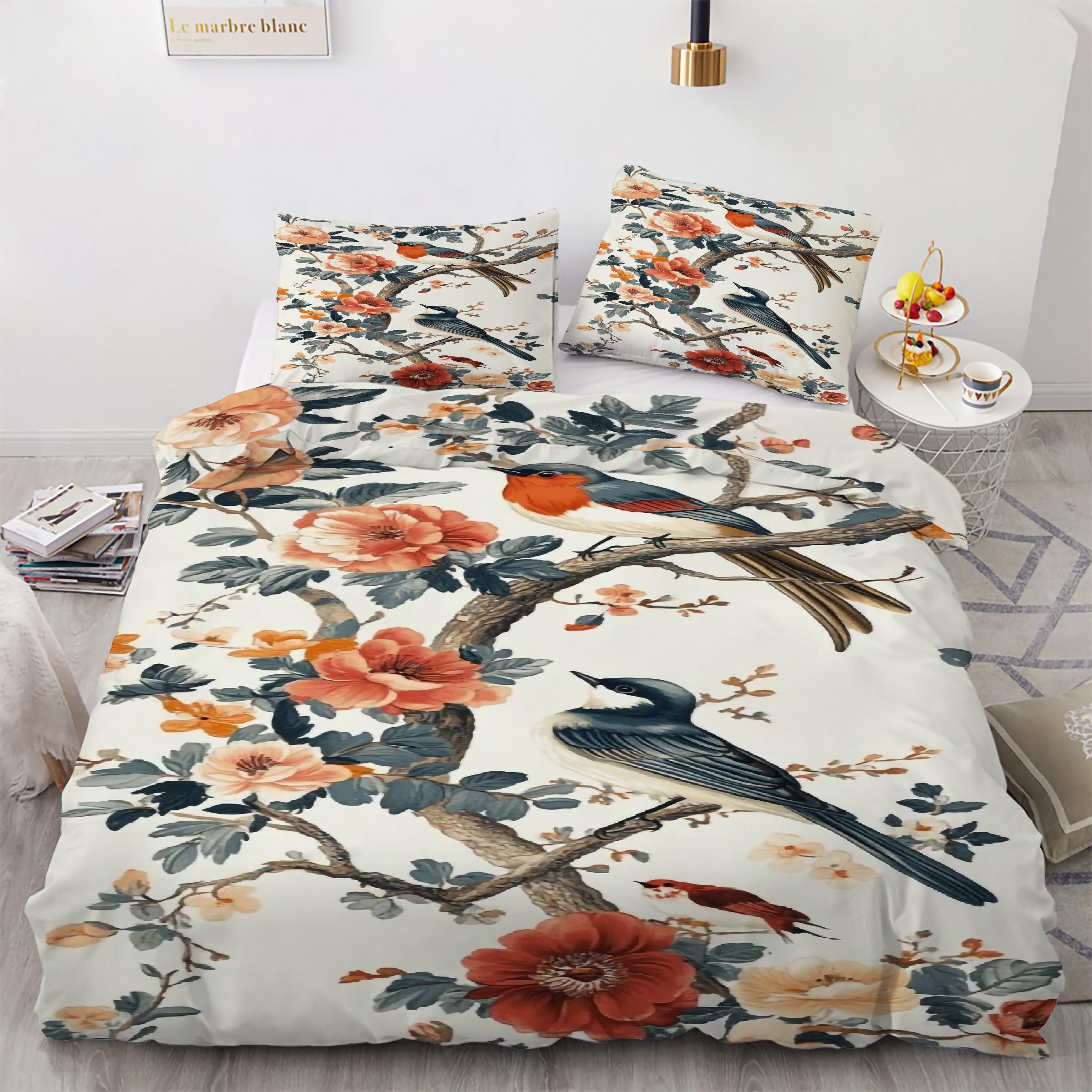 Housse de couette 240x260 haut de gamme en microfibre douce motif oiseau exotique