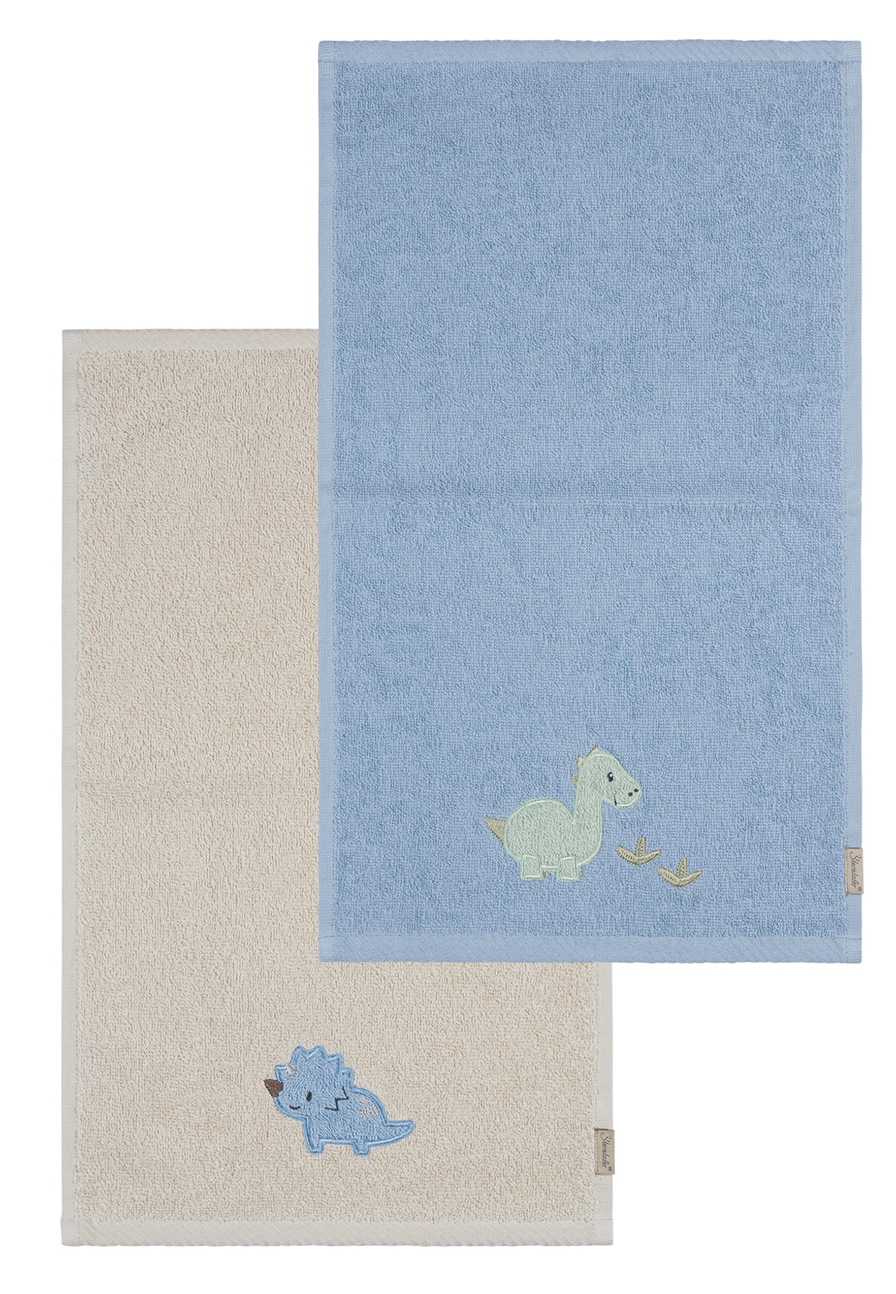 Sterntaler Set di 2 asciugamani per bambini Dino Rexi – Set di asciugamani in cotone assorbente piacevole sulla pelle – Asciugamani per bambini con eleganti bordi e applicazioni, blu