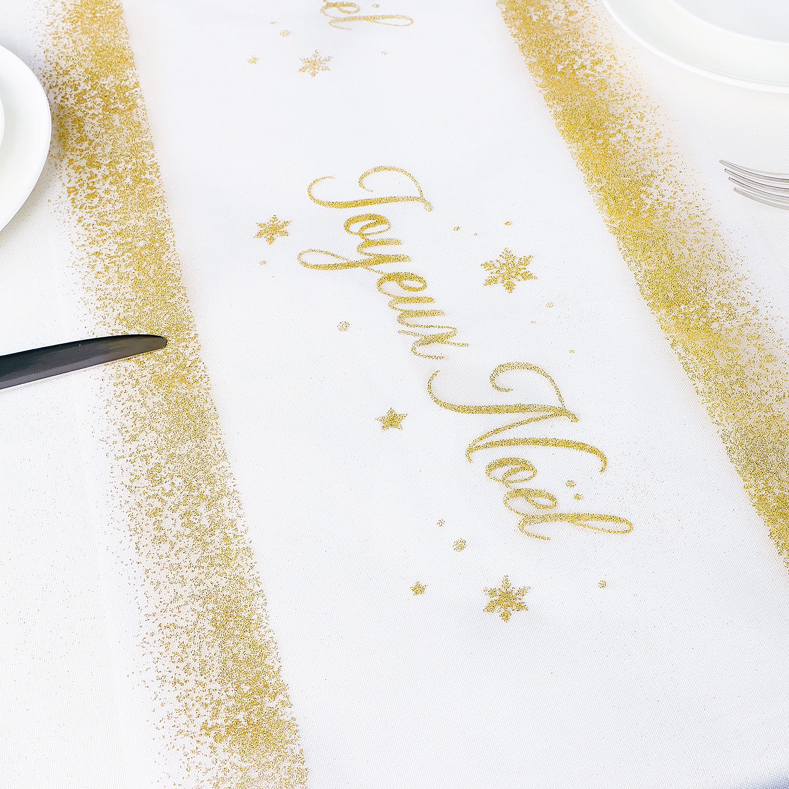 Chemin De Table Joyeux Noël – 9 Mètres En Organza Blanc Et Or, Brillant, Pour Décorer Votre Table De Fête
