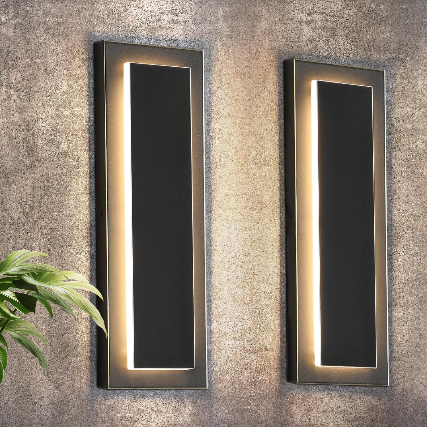 tewei 2 Pack LED Outdoor Wall Lights, 15.7'' Modern Outdoor Indoor Wall Sconce Large Exterior Lighting Fixtures Outside Front Door Lights for House, Hallway, Warm White 3000K, Black with Gold Finish