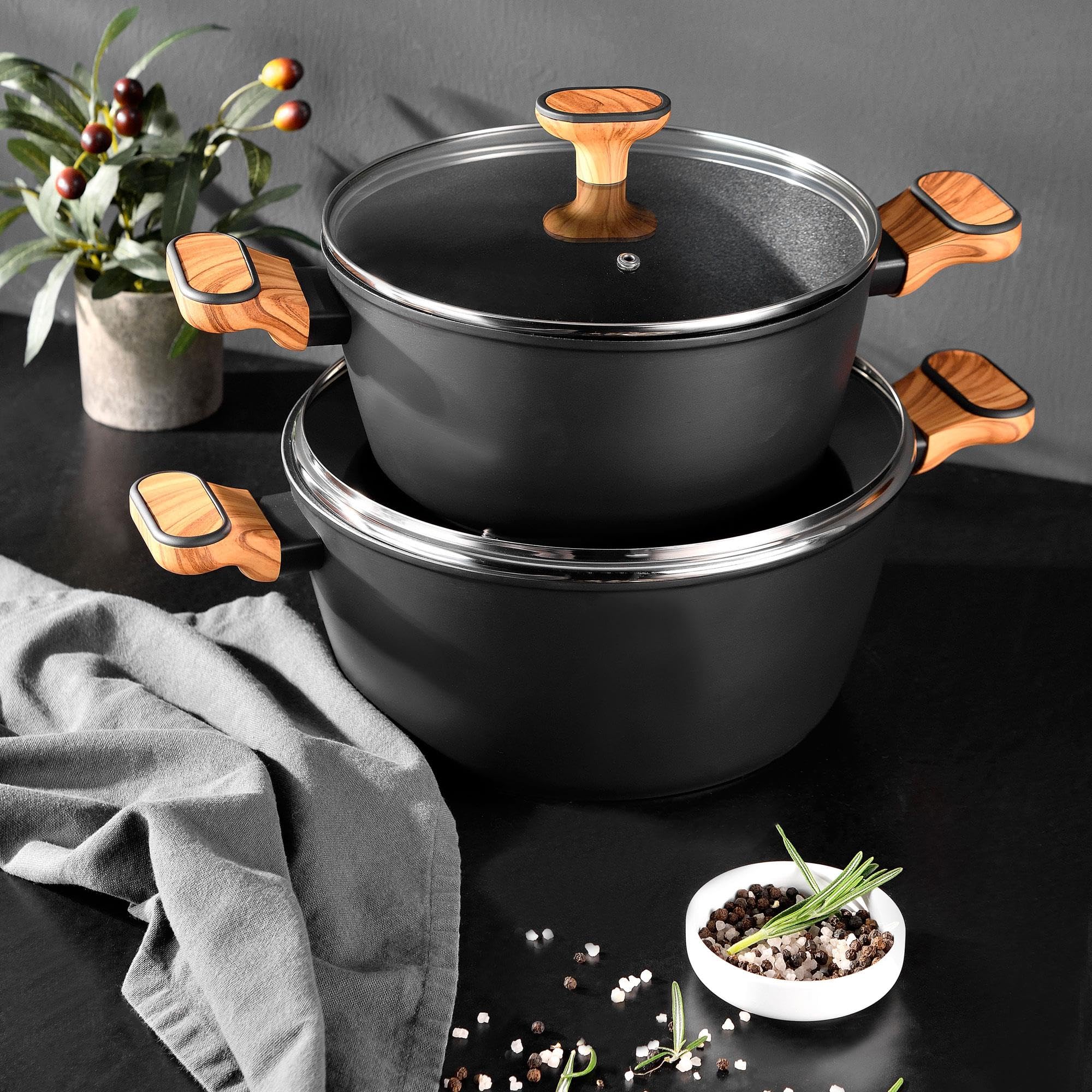 Bergner Charcoal Cacerola con tapa de Ø24cm de 4L en Aluminio forjado Antiadherente