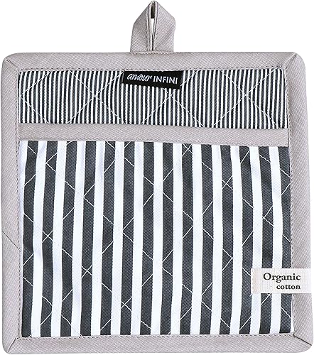 Miniatura 3 de AMOUR INFINI Juego de 1 manoplas para ollas y guantes de horno a rayas resistentes al calor, antideslizantes, reutilizables, juego de 1 guante de