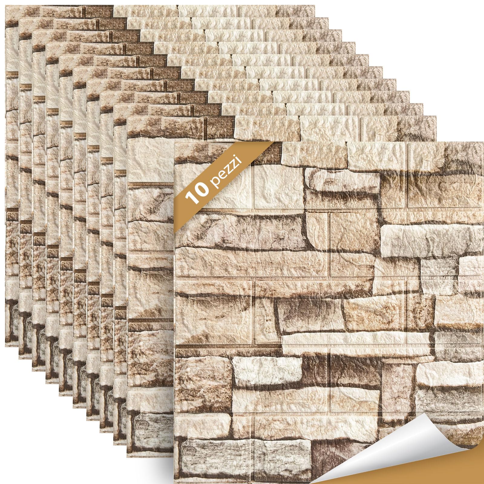 LeapBeast 10PCS 3D Carta da Parati Mattoni,pannelli decorativi 3d per parete,Autoadesiva Wallpaper Brick, Impermeabile Spessore Wallpaper per Cucina Ufficio TV Sfondo (Bianco retrò)
