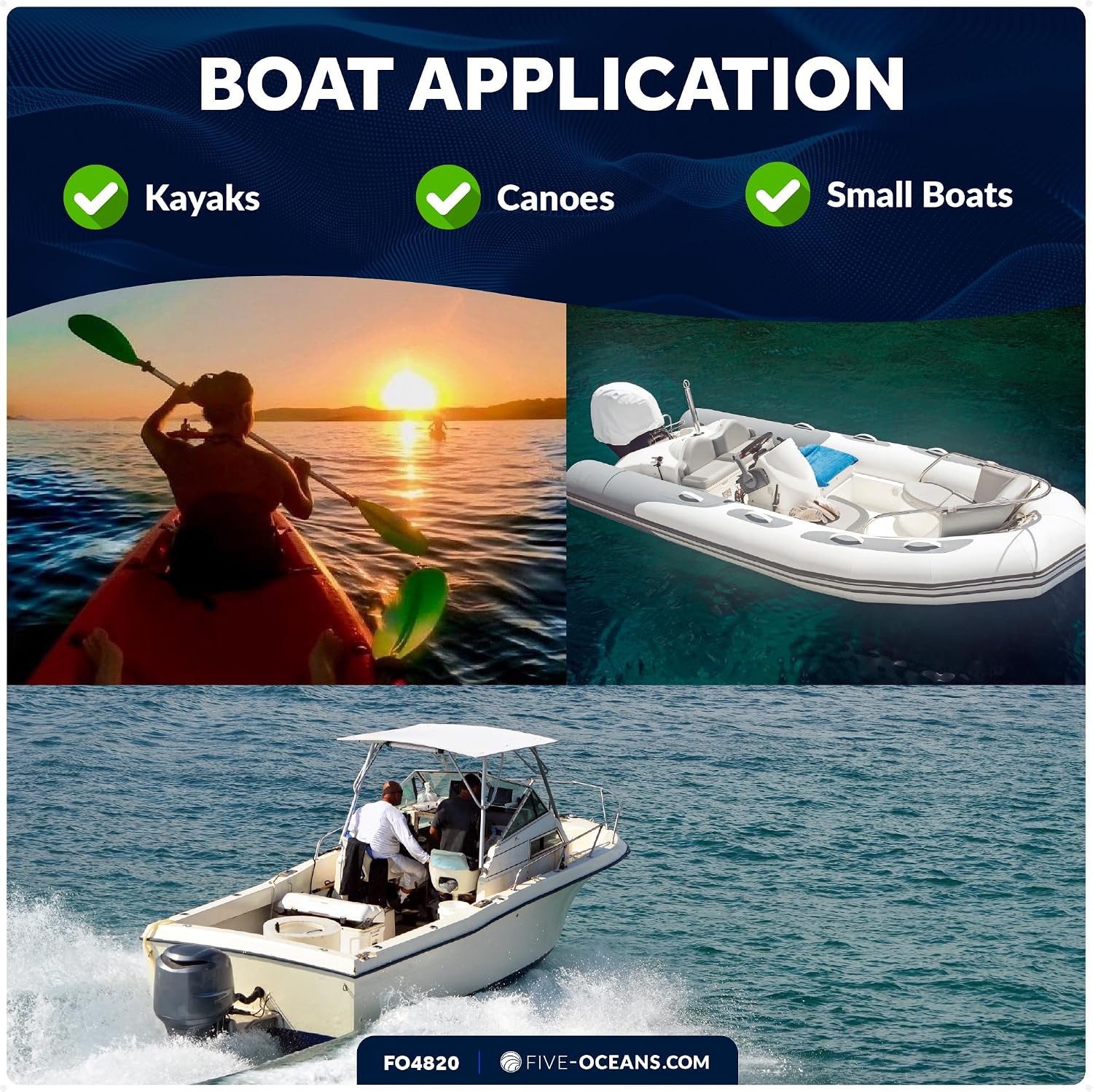 Five Oceans LED Portable Bi-Color Boat Navigation Light, Rail Mount, 2 NM Visibility, IP67 Waterproof, Battery-Operated Anchor Light for Small Boats, Kayaks, Inflatables, Canoes - FO4820