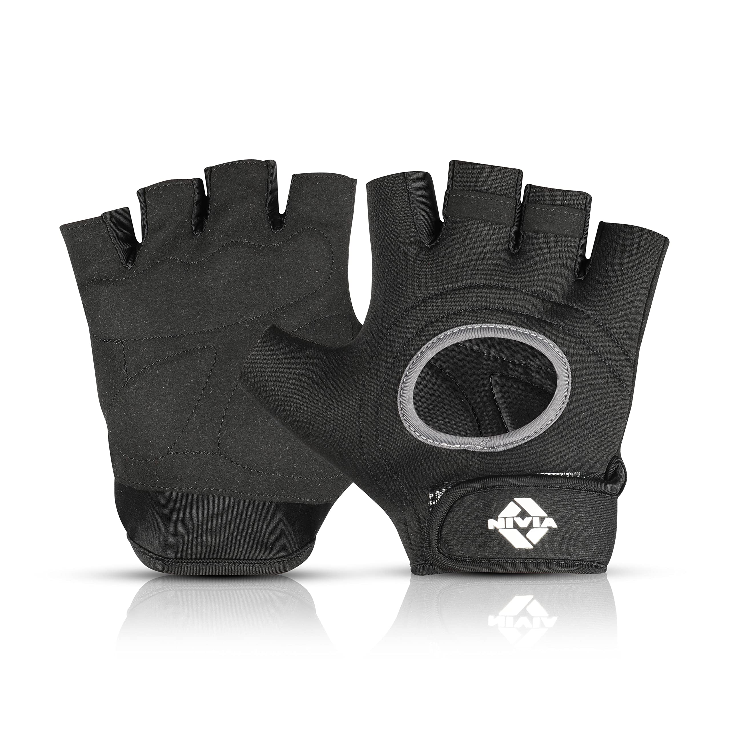 Nivia Men Warrior 2.0 Cross Training Gym Gloves,Perfect for Weight Lifting,Training,Gym Workout,Crossfit,Pull-ups,Bodybuilding,Neoprene Material with Hollow Cut,Strong Grip Gym Gloves,Medium (Black)