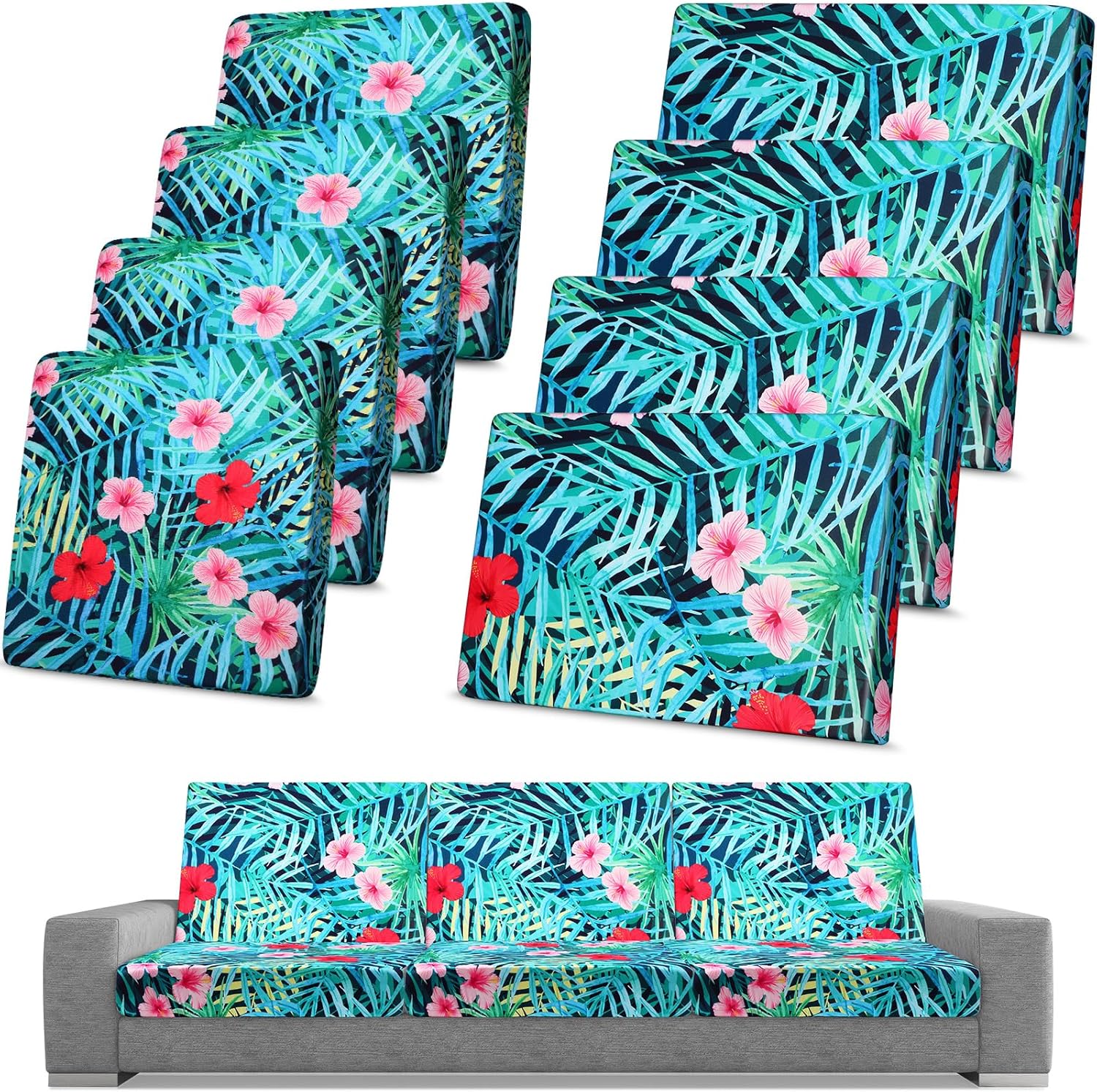 Spiareal 8 Pcs Waterproof Patio Stretch Sofa Cushion Cover, Outdoor Cushion Cover Replacement Include 4 Backrests and 4 Cushions, Sofa Seat Covers Furniture Protector(Coral)