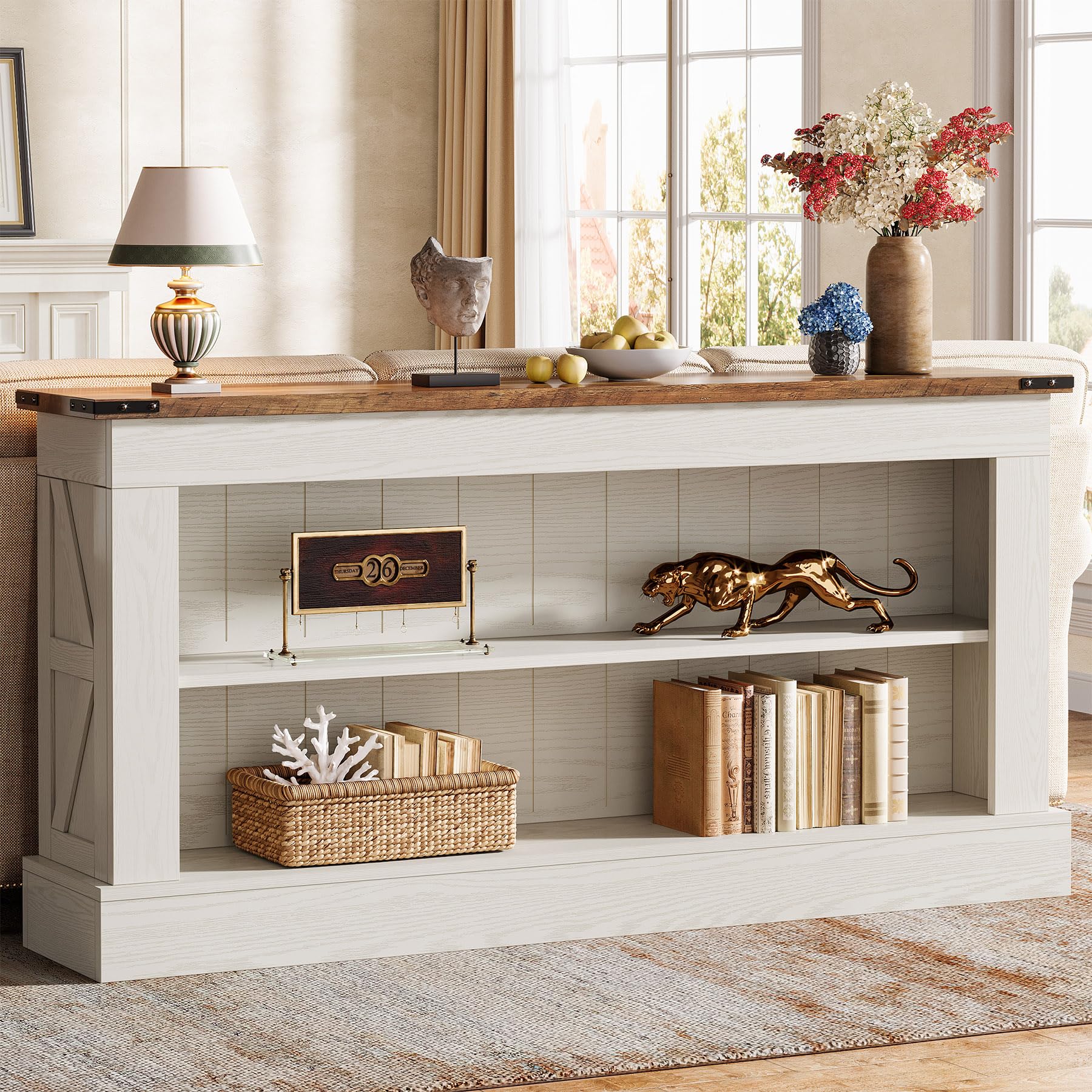 Tribesigns 63" Console Table, 3-Tier Entryway Table with Storage Shelves | Farmhouse Sofa Table, Engineered Wood, 300 lb Capacity, Long Console Table