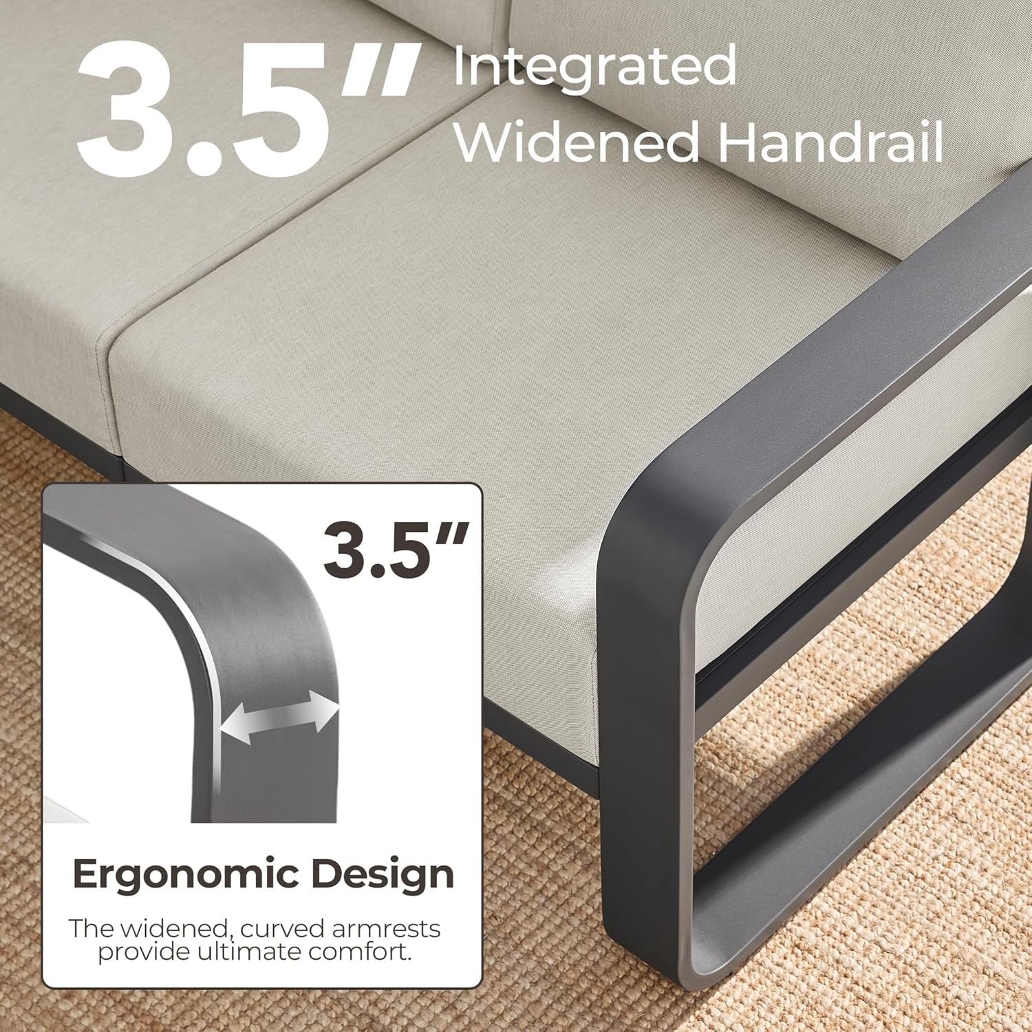 4 Piece 4-Seats Patio Conversation Sets with 6.3in Thick Cushions Aluminum Frame Coffee Table Modern Outdoor Patio Furniture Sofa Set for Poolside Deck Balcony(Gray)