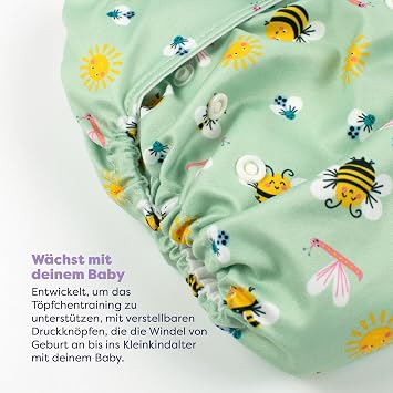 Bambino Mio Miosolo Classic All-in-One Cloth Nappy (Crawling Adventures) - Washable Nappies in One Size with Adjustable Poppers Absorbent Reusable Baby Nappies Pack of 3