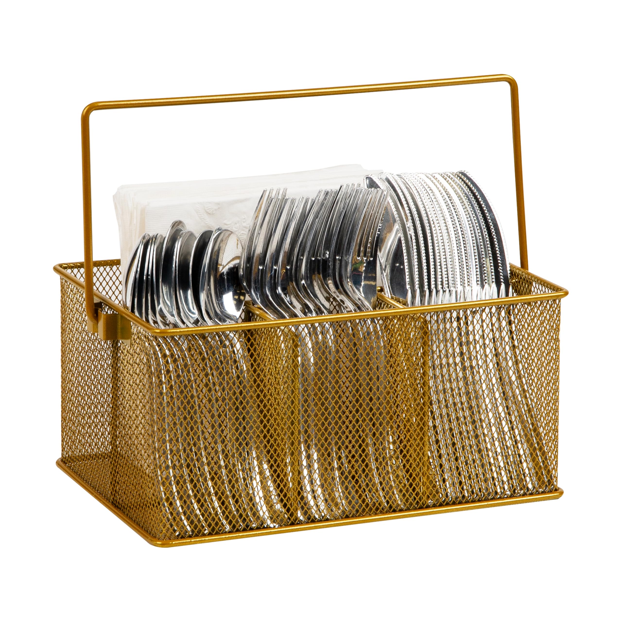 Mind Reader Gereçler Tutucu, Gümüş Eşya Düzenleyici, Caddesi, Çatal Bıçak Tutacağı, Mutfak, Metal Örgü, 10 "U x 7" G x 4.75" Y, Altın