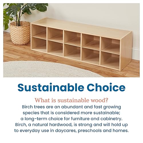 Miniatura 8 de ECR4Kids Streamline - Armario de 10 bandejas con cubos de almacenamiento frontales de cuchara, 2 x 5 pulgadas, natural, muebles de aula, surtido