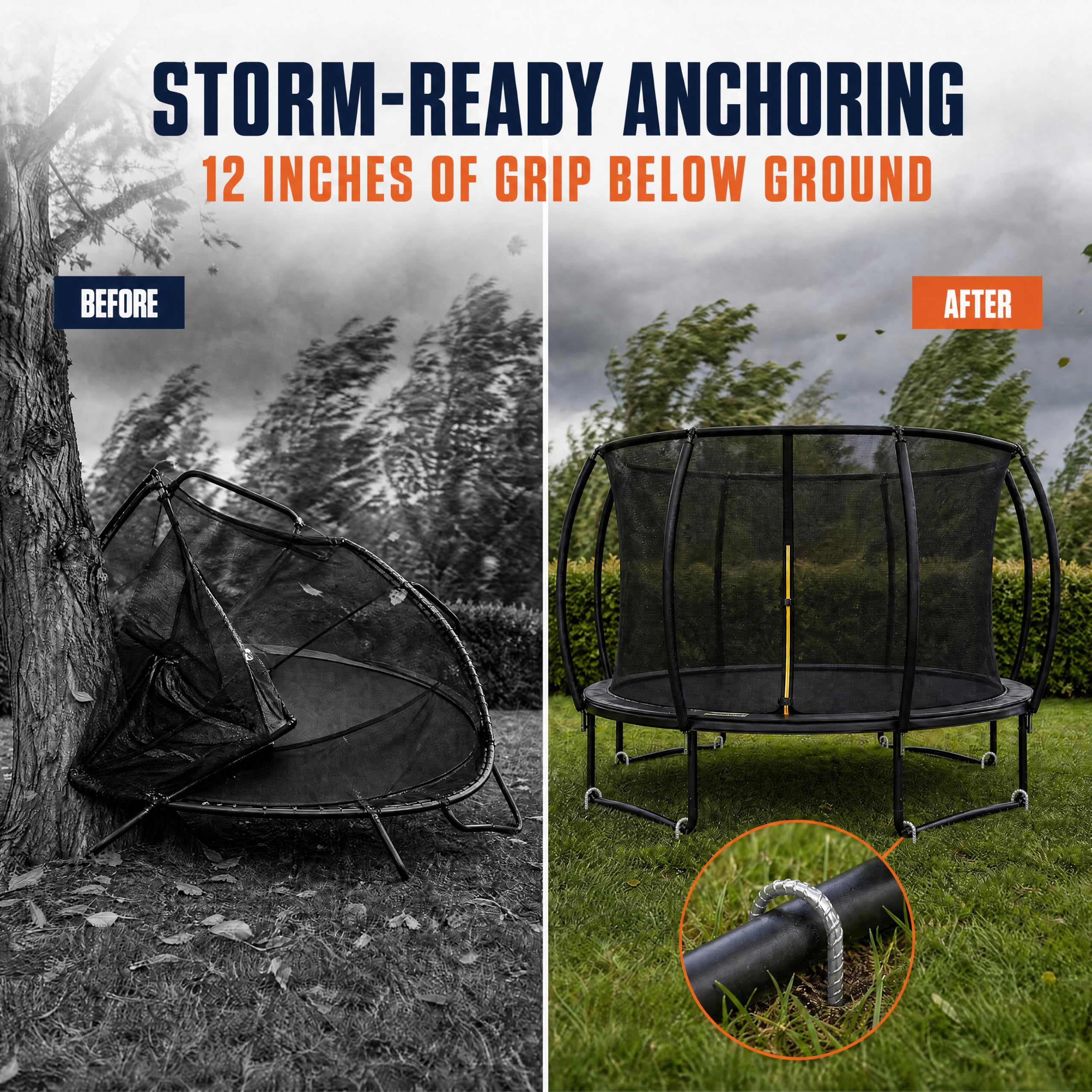 Happin® Bardzo mocne kołki do trampoliny, wysoki wiatr, kotwy naziemne, wytrzymałe, kołki namiotowe, kotwy do zestawów kołków rozporowych, stal ocynkowana, akcesoria do trampoliny (8, srebrne)