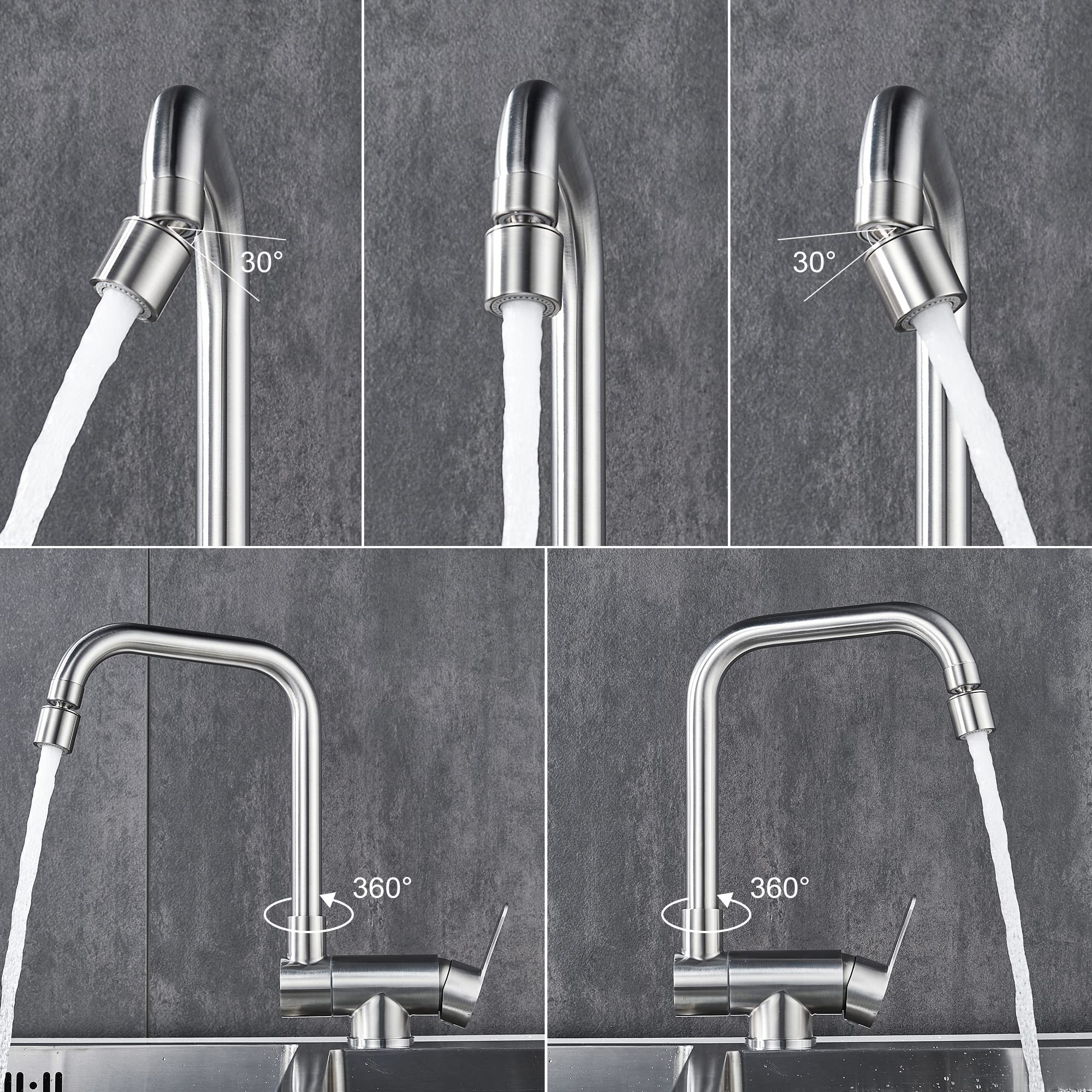 Grifo de cocina para ventana delantera, giratorio de 360°, 2 modos de pulverización, grifo plegable de fregadero de una sola palanca (níquel cepillado)