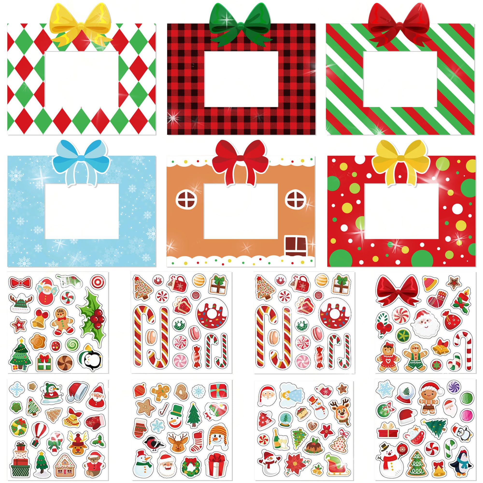 14 PCS Christmas Picture Frames Craft Kit Kids DIY Stickers Make Your Own Christmas Decoration Holiday Crafts for Party Home Christmas Tree Decoration Xmas Art Favor Classroom Game Activities