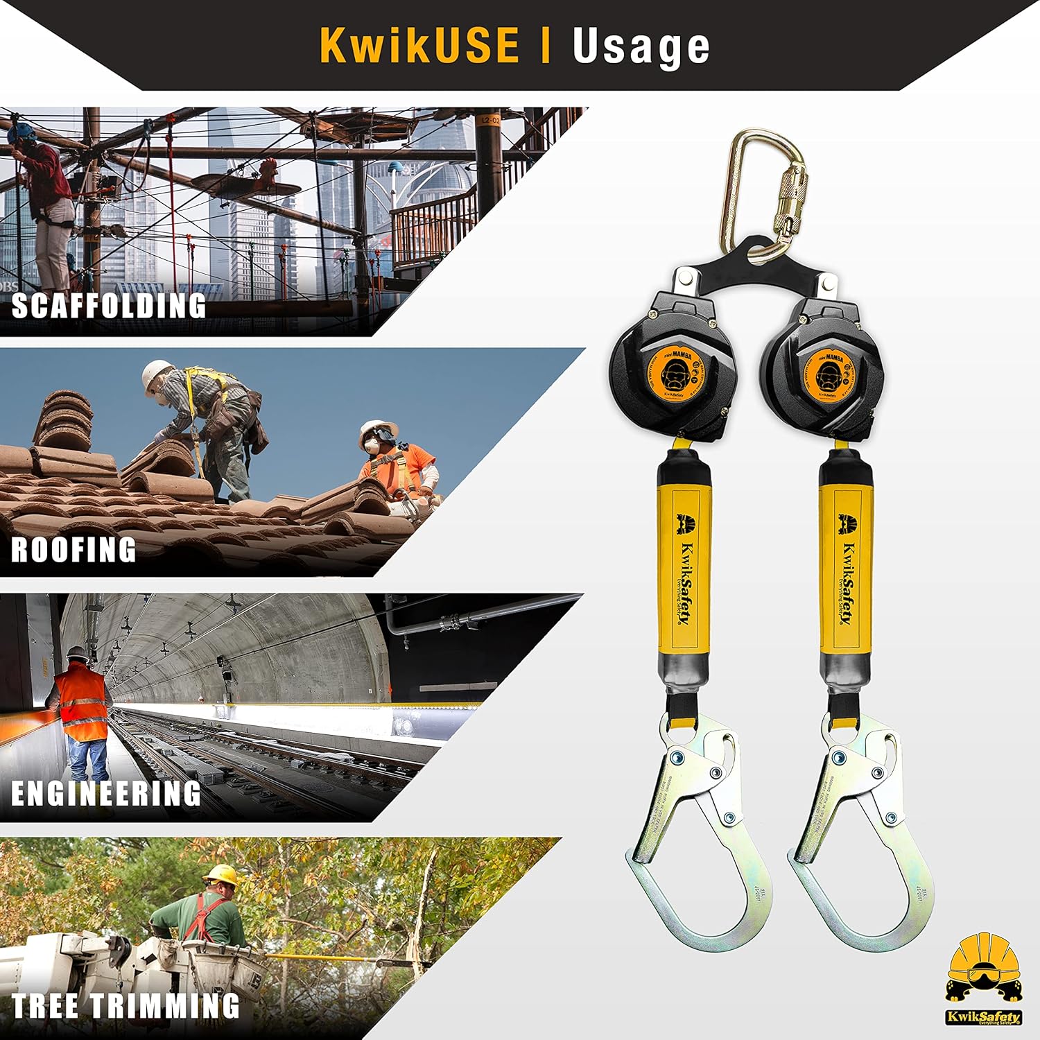 KwikSafety (Charlotte, NC) mini MAMBA 6’ Twin Leg Self Retracting Lifeline (CARBONATE Lightweight Housing) Class B Web SRL ANSI OSHA Retractable Fall Arrest Protection Safety Yoyo Roofing Construction : Tools & Home Improvement