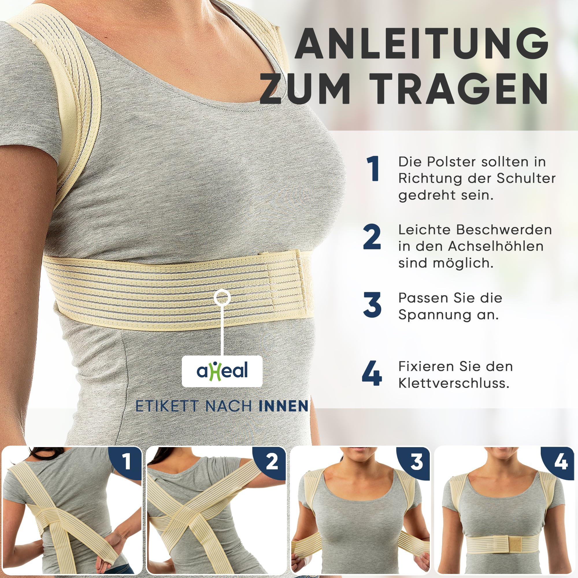 aHeal Rückenstützgürtel & Rücken Geradehalter Herren und Damen - Haltungskorrektur Rücken, Schultergurt Haltungskorrektur, Rückenstütze, Gerader Rücken, Linderung von Rückenschmerzen - Größe 1 Haut