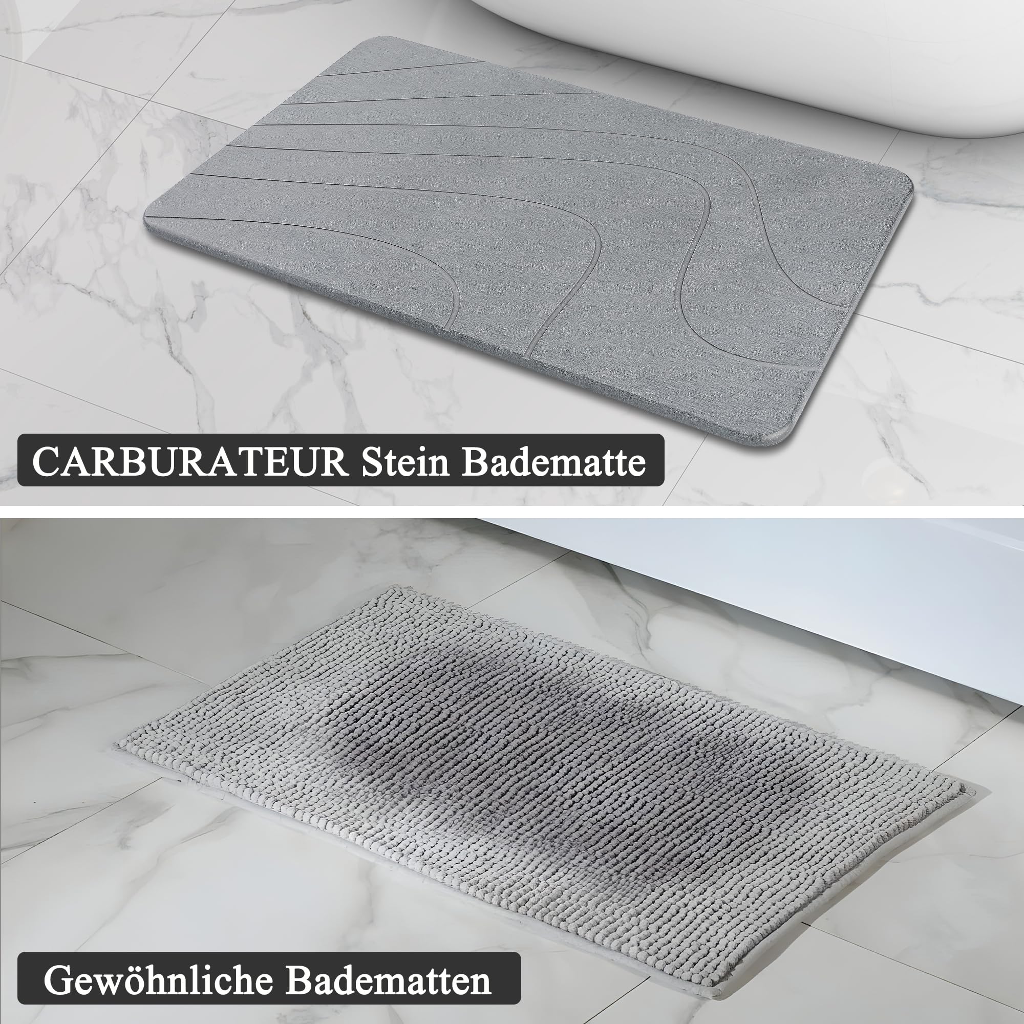 Tappetino da bagno effetto pietra Tappetino in terra diatomacea Asciugatura rapida, resistente all'umidità 60 x 39 cm
