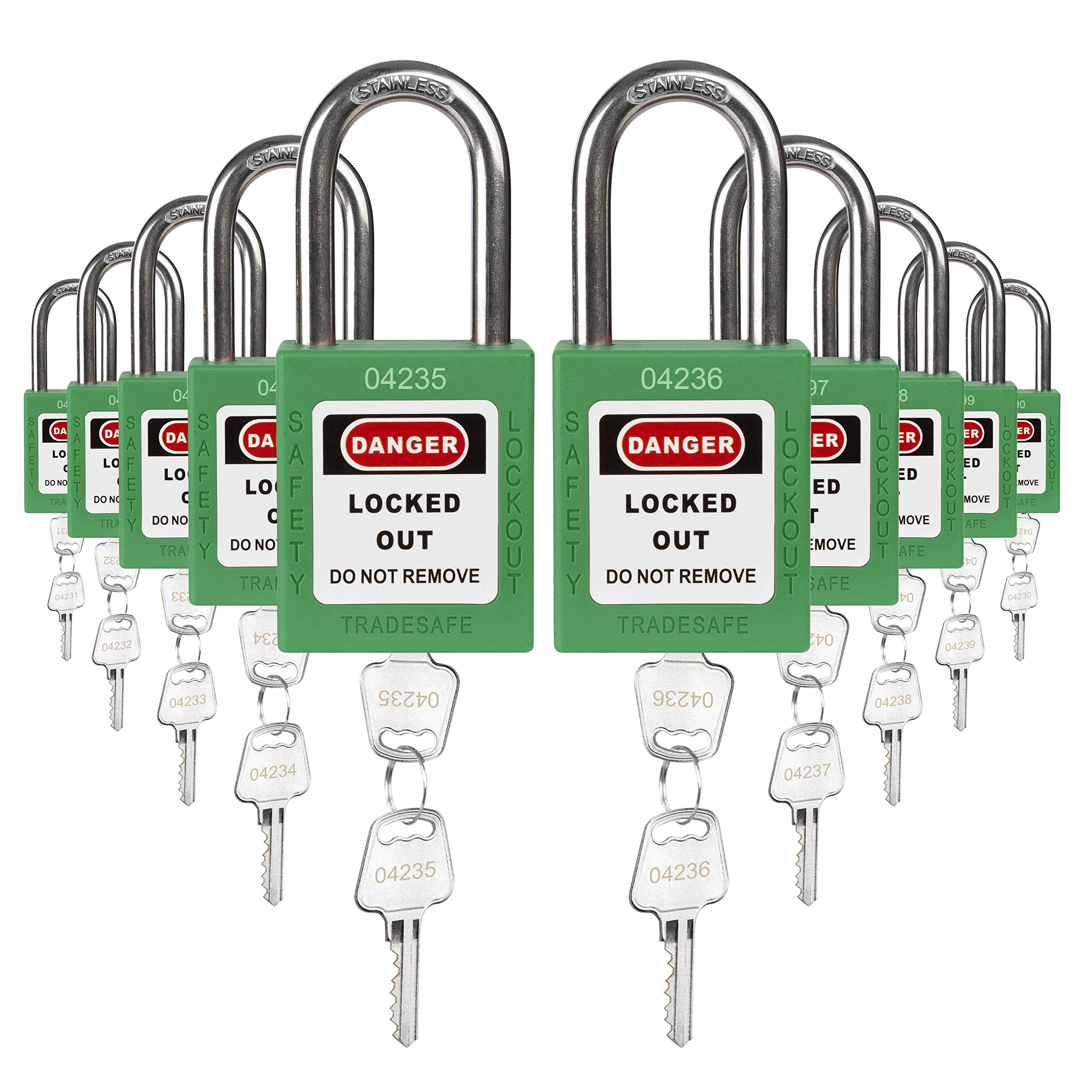 Buy TRADESAFE Lockout Tagout Lock Set Green 10 Pack Safety Padlocks