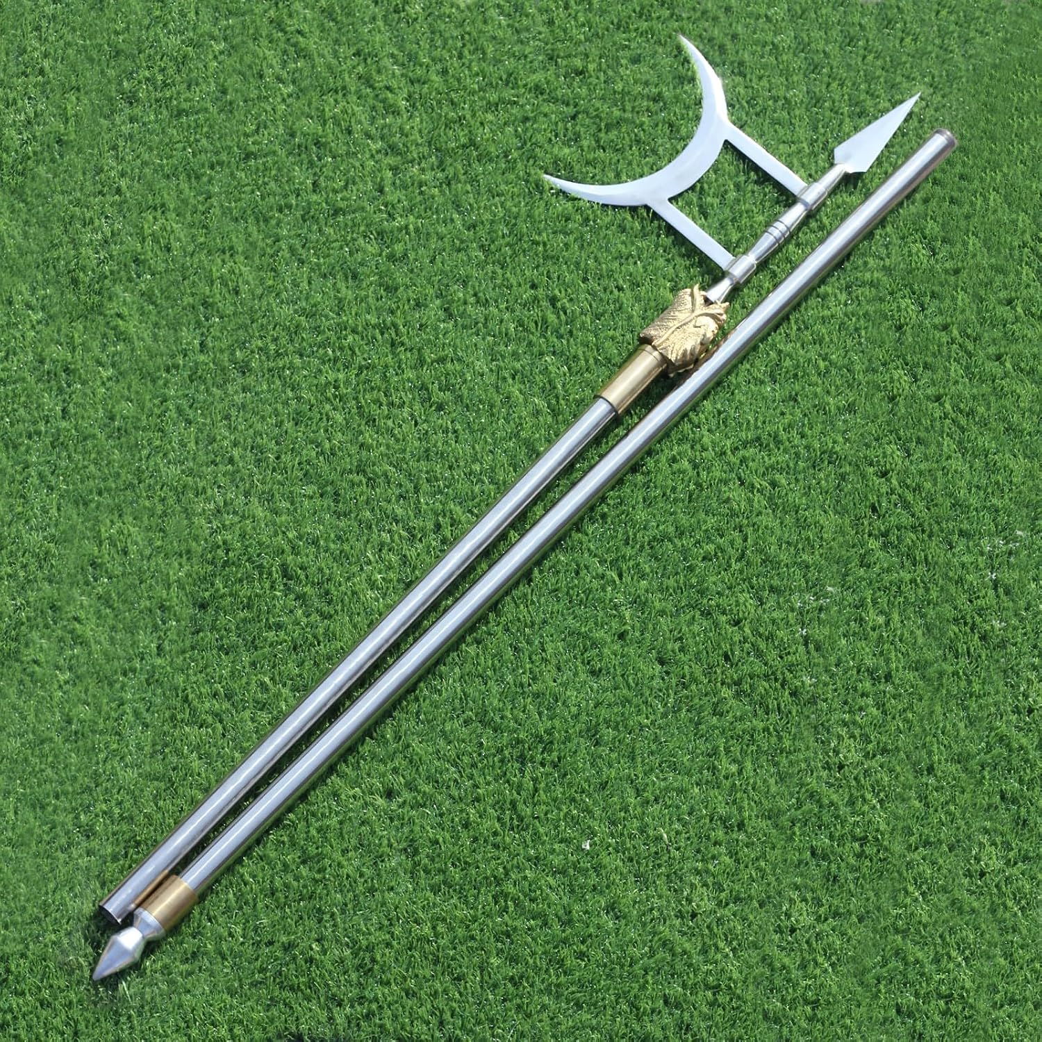 86-Inch Handmade Carbon Steel Halberd Axe – Two-Piece Tactical Polearm with Spear and Head