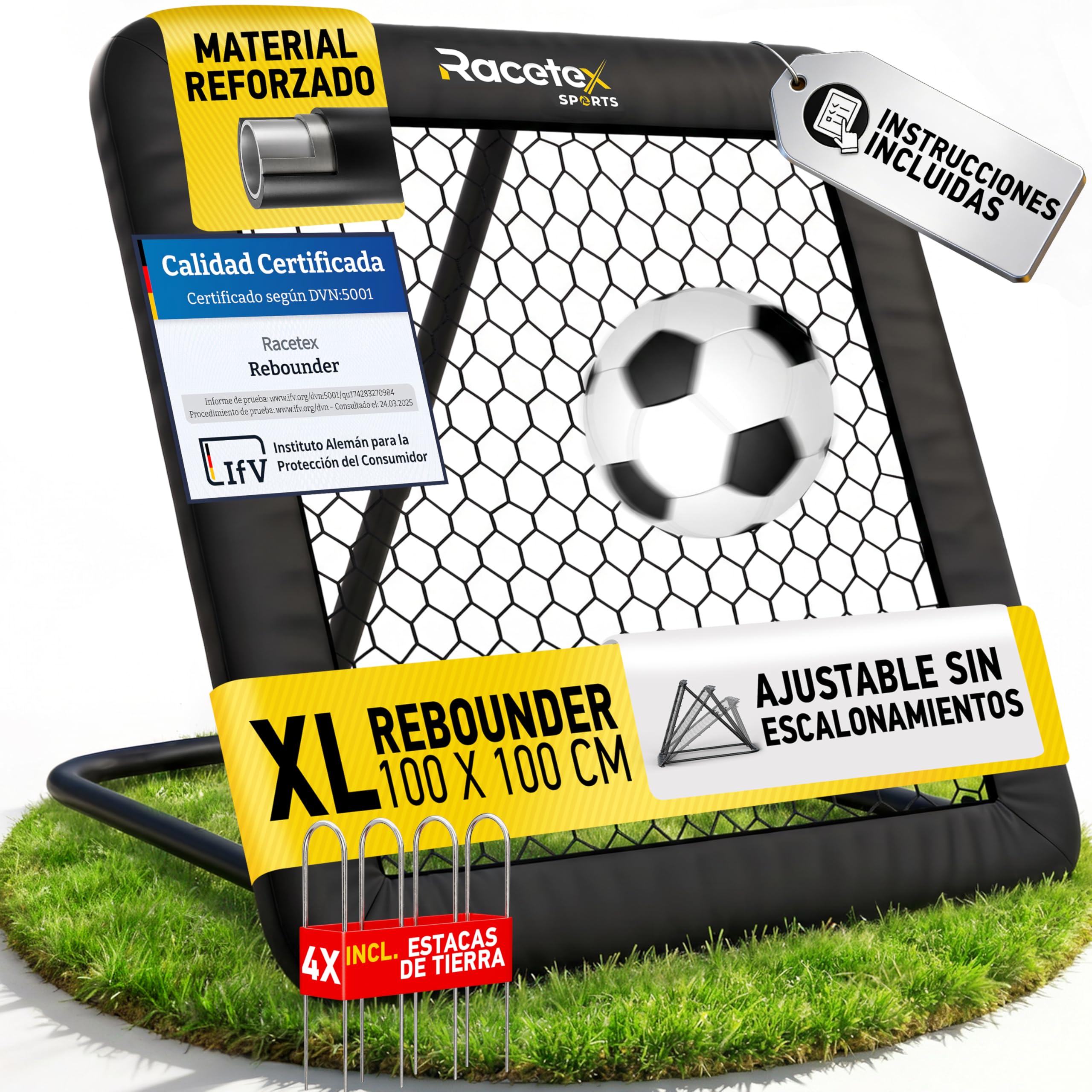 Racetex Fútbol Rebounder Negro Acero Inoxidable