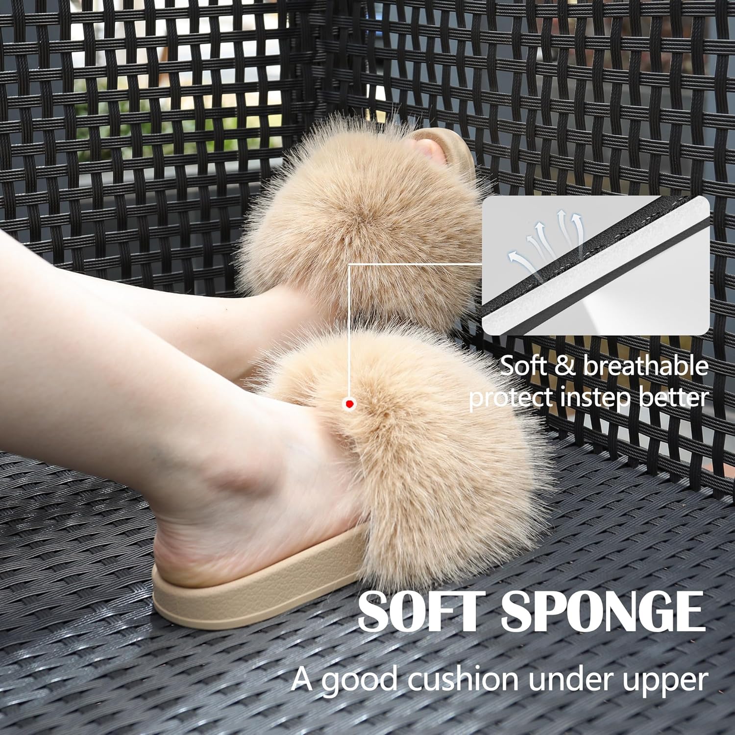 Women's Furry Slides Faux Fur Slides Fuzzy Slippers Fluffy Sandals Outdoor Indoor - Image 4