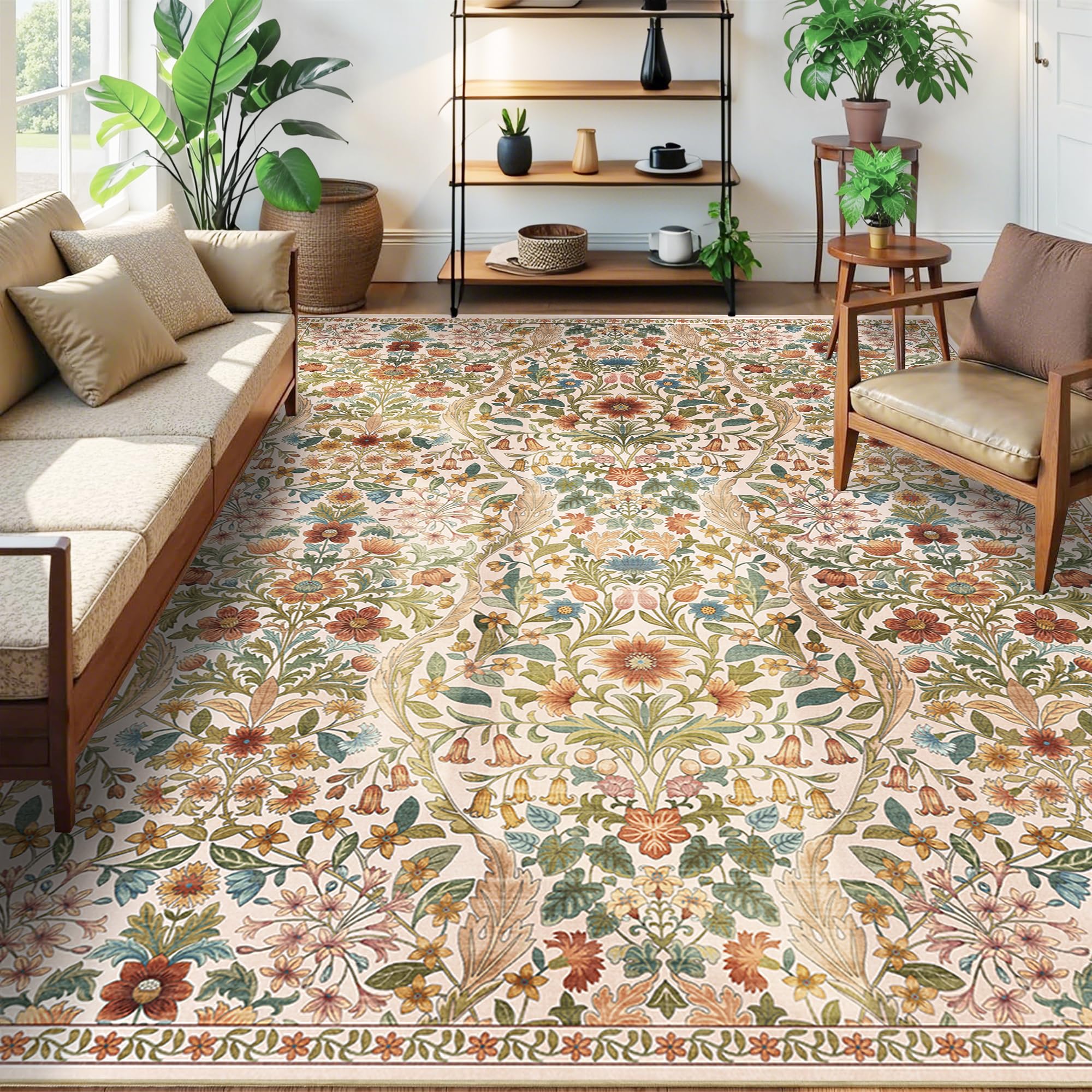 8x10 Large Area Rug Floral Botanical Boho Carpet for Living Room