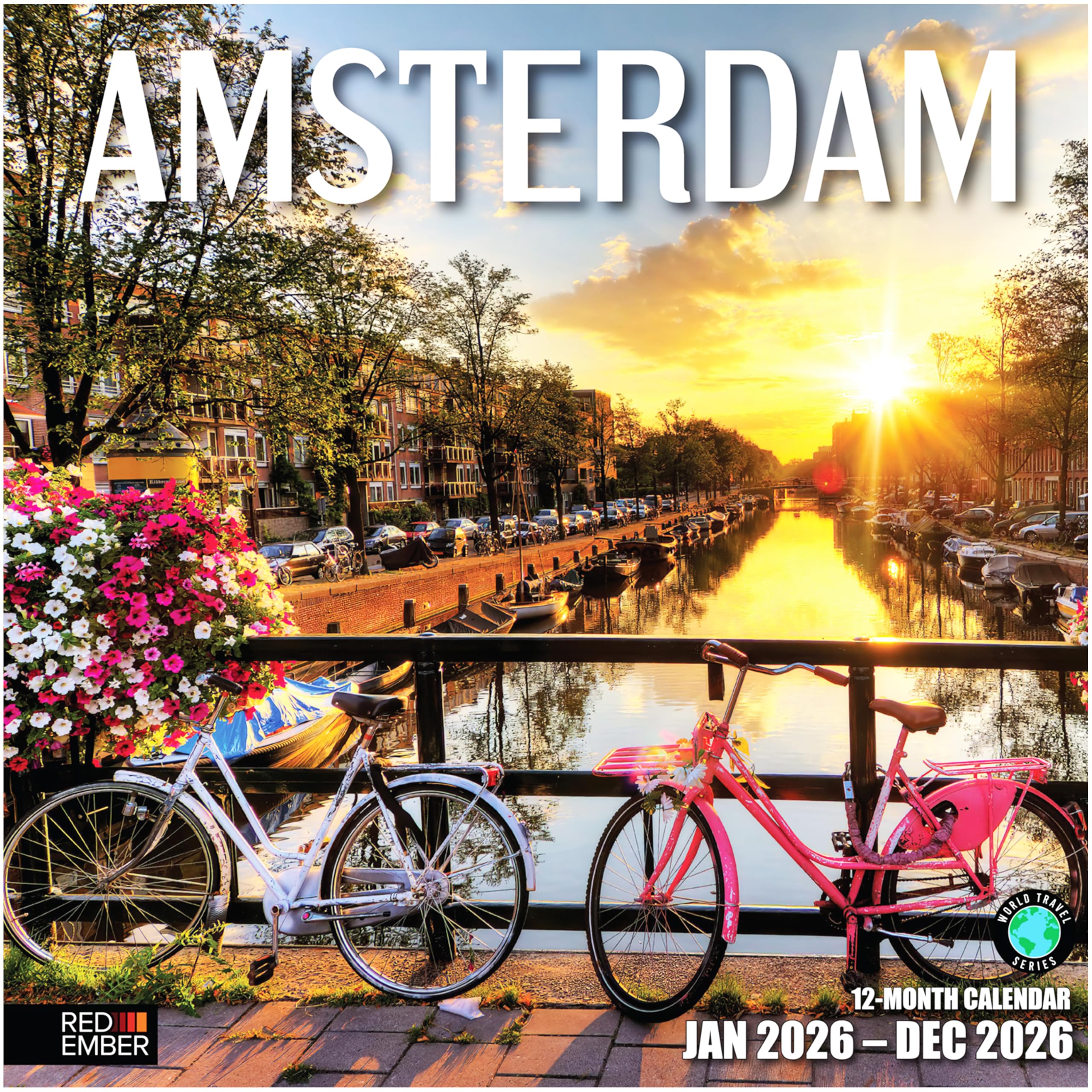RED EMBER Amsterdam 2026 Wall Calendar 12 Month | 12" x 24" Open | Thick & Sturdy Paper | Giftable | Calendar 2026