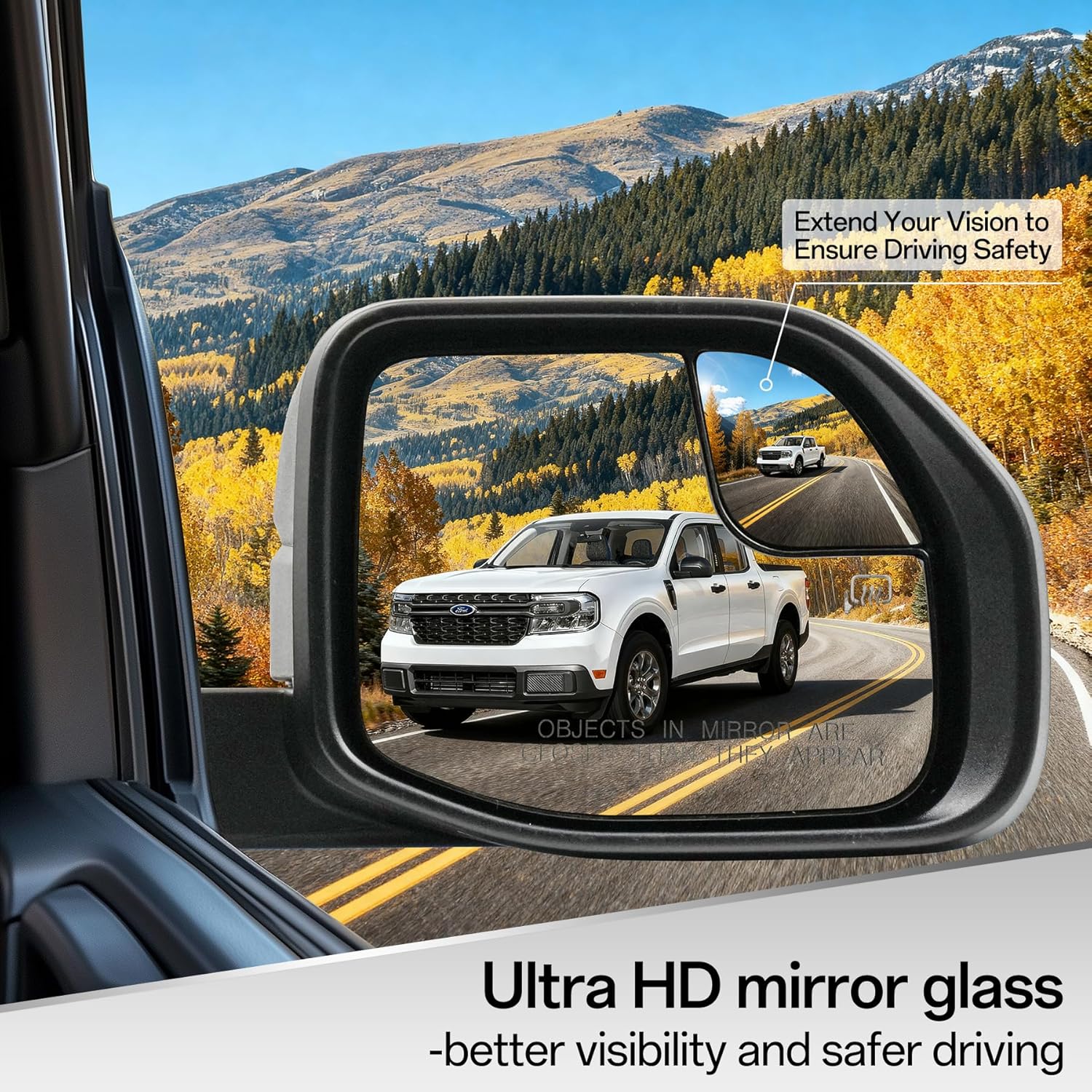 Passenger Right Side Door Mirror for 2022-2025 Ford Maverick, with Power Heated Glass Manual Folding Convex Blind Spot Glass, Textured Black Cover